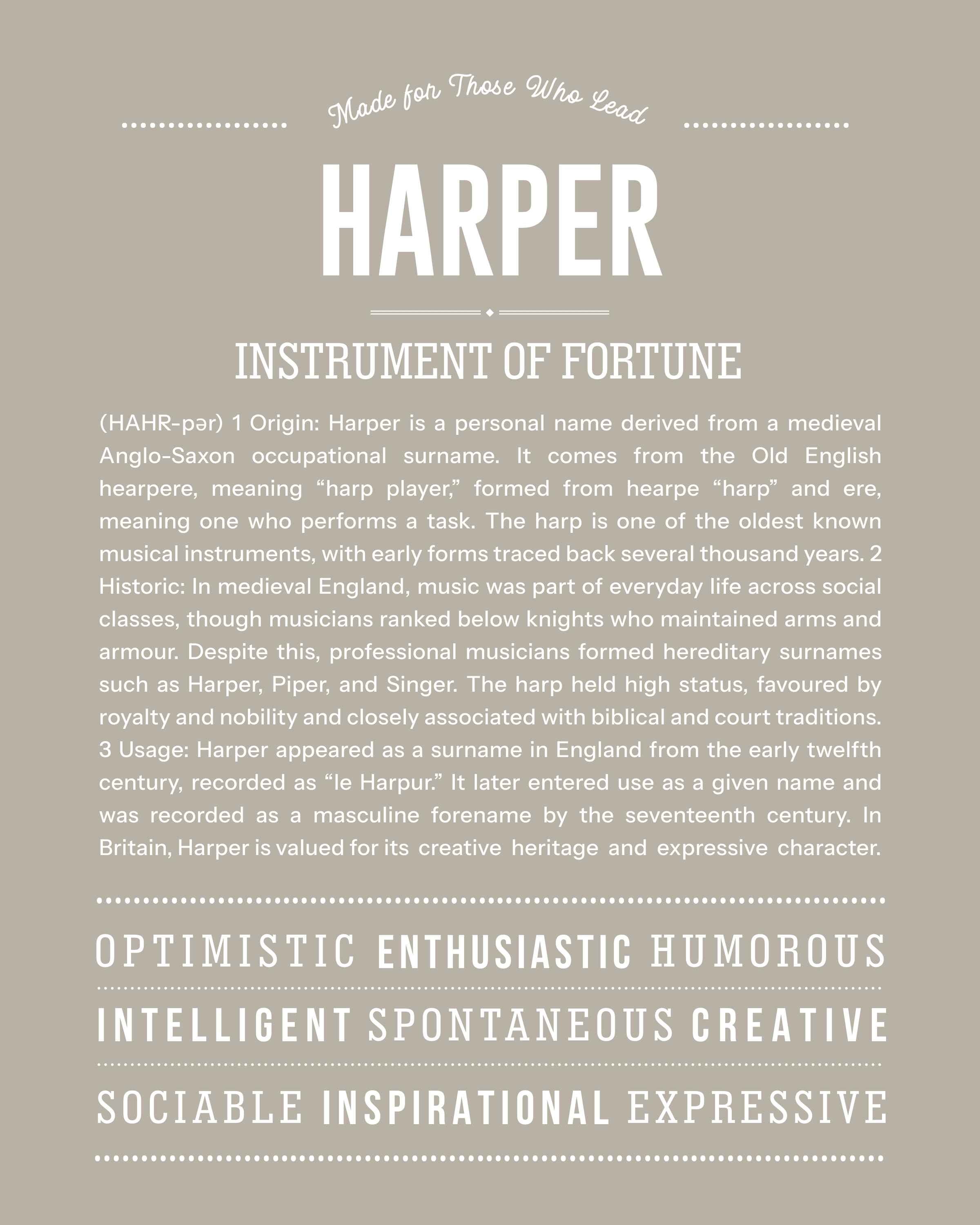 Harper (male) | Personalised Name Meaning Print – Custom Name Art Gift