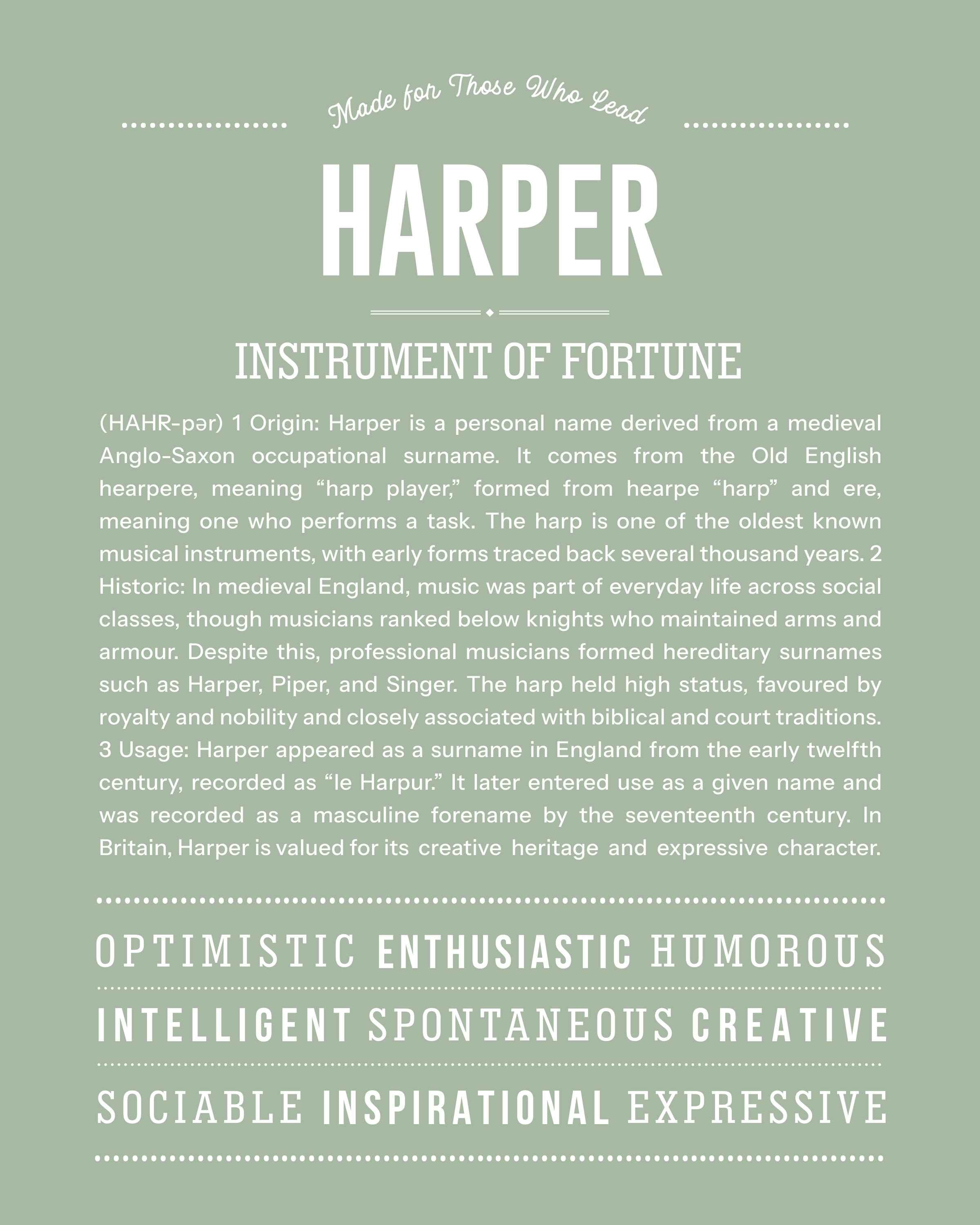 Harper (female) | Personalised Name Meaning Print – Custom Name Art Gift