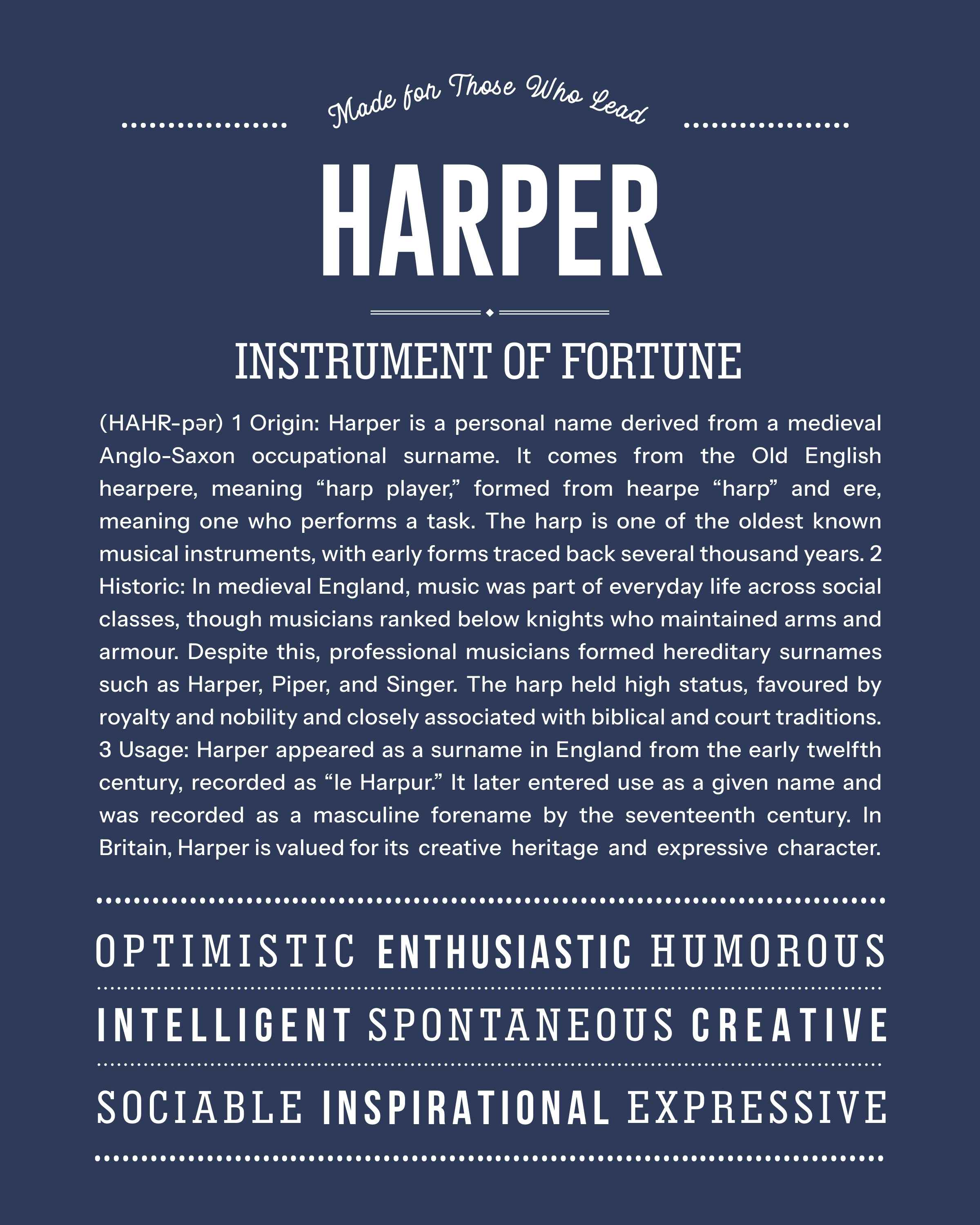 Harper (female) | Personalised Name Meaning Print – Custom Name Art Gift