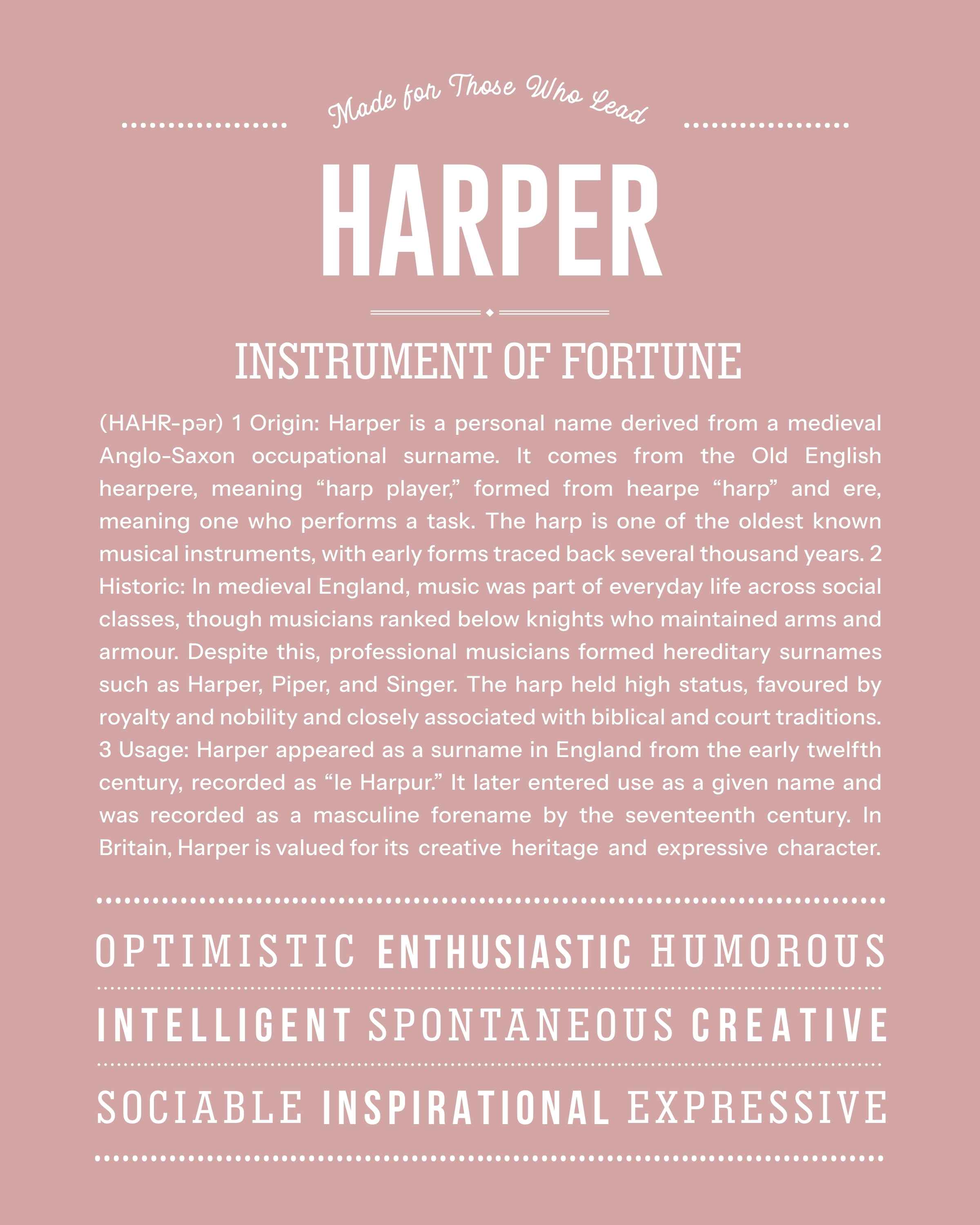 Harper (female) | Personalised Name Meaning Print – Custom Name Art Gift