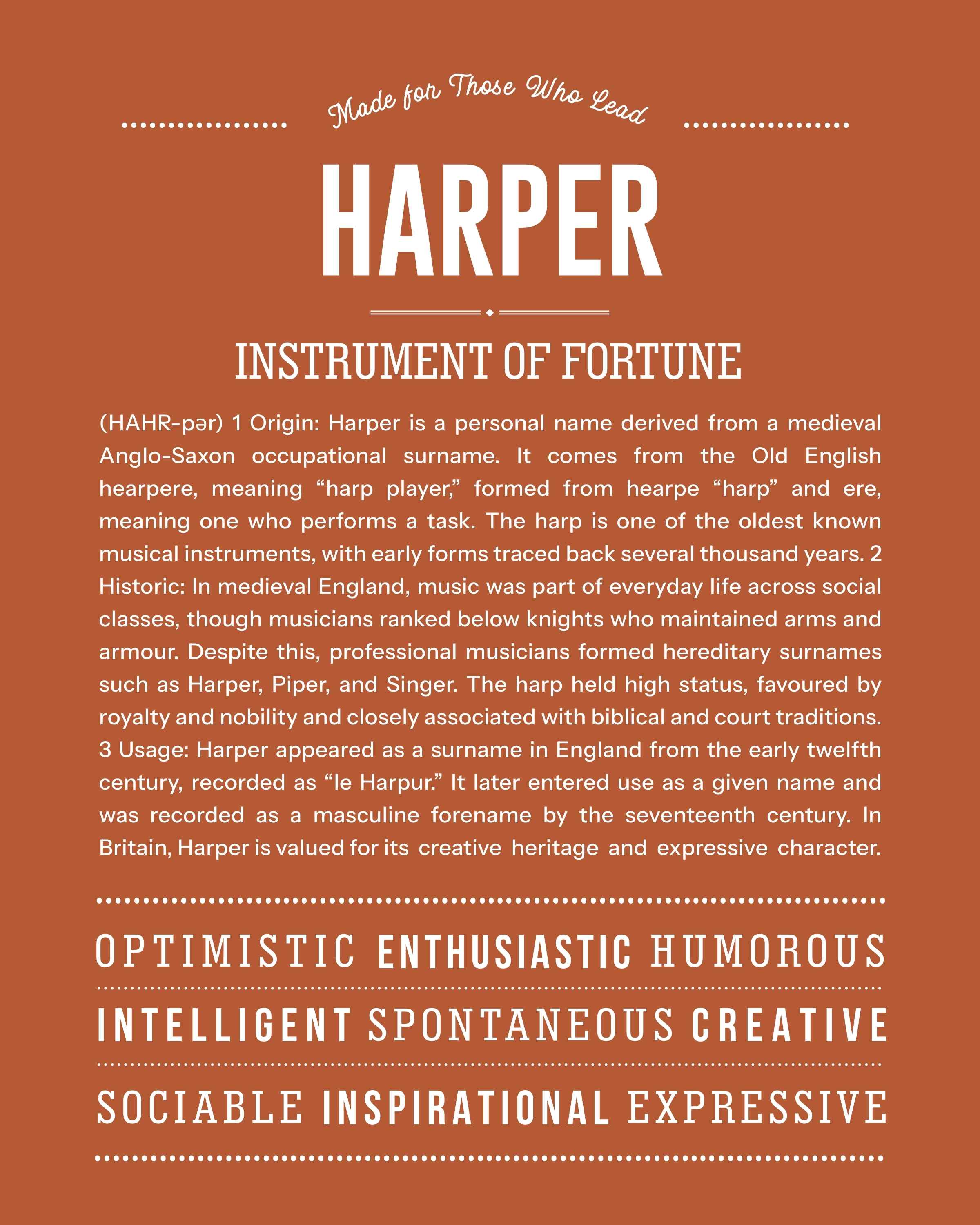 Harper (female) | Personalised Name Meaning Print – Custom Name Art Gift