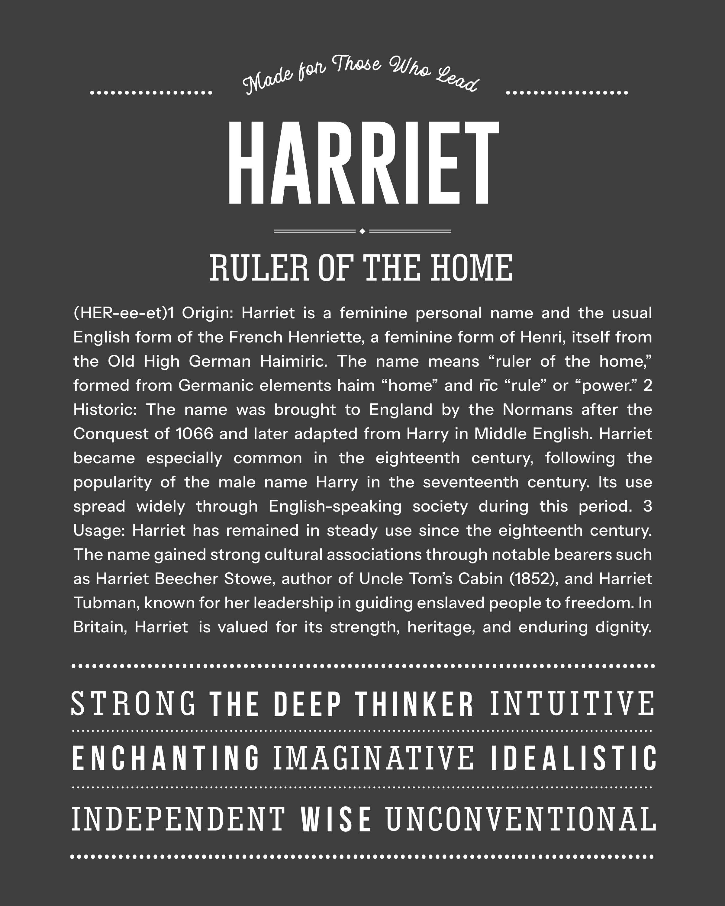 Harriet | Personalised Name Meaning Print – Custom Name Art Gift
