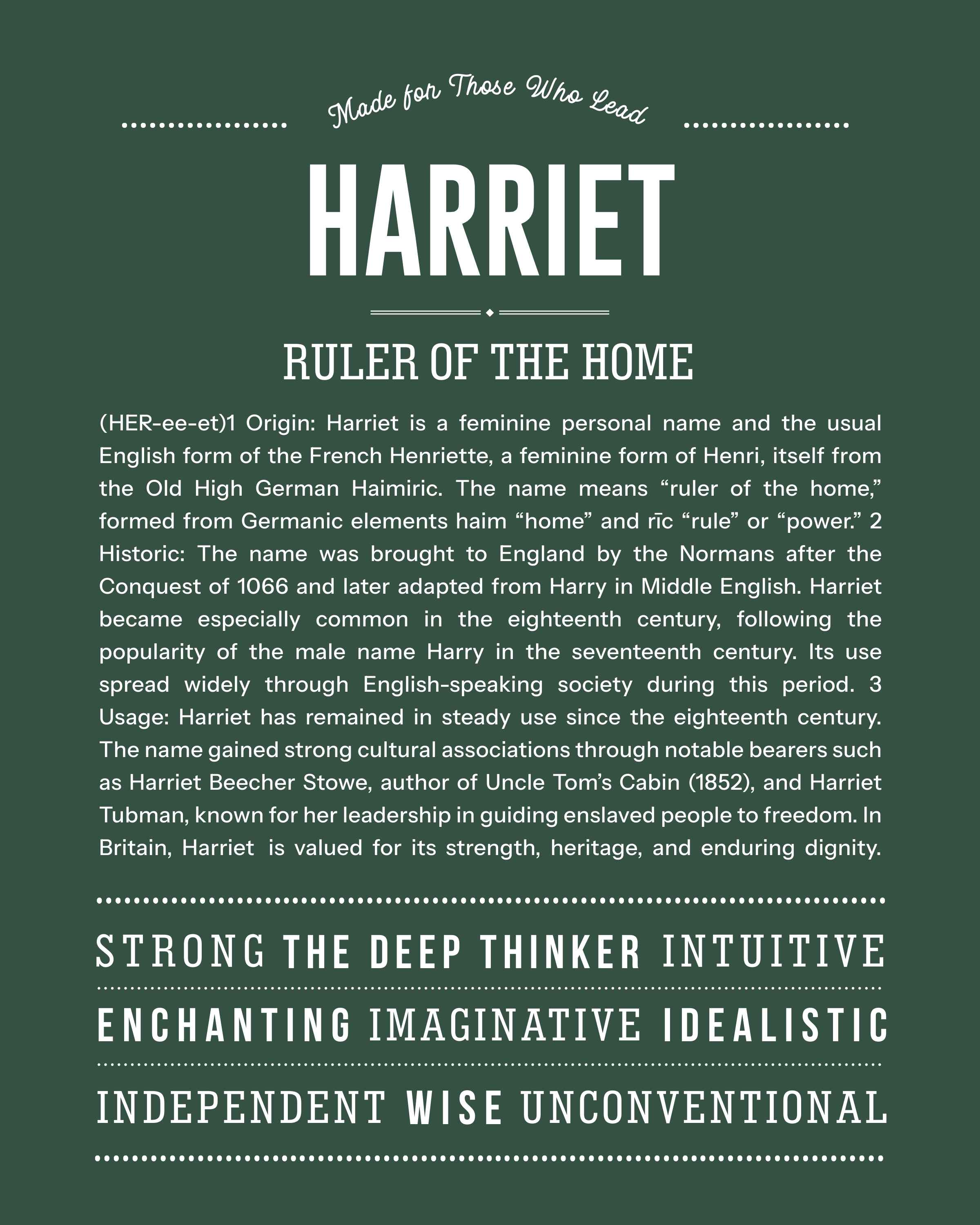 Harriet | Personalised Name Meaning Print – Custom Name Art Gift