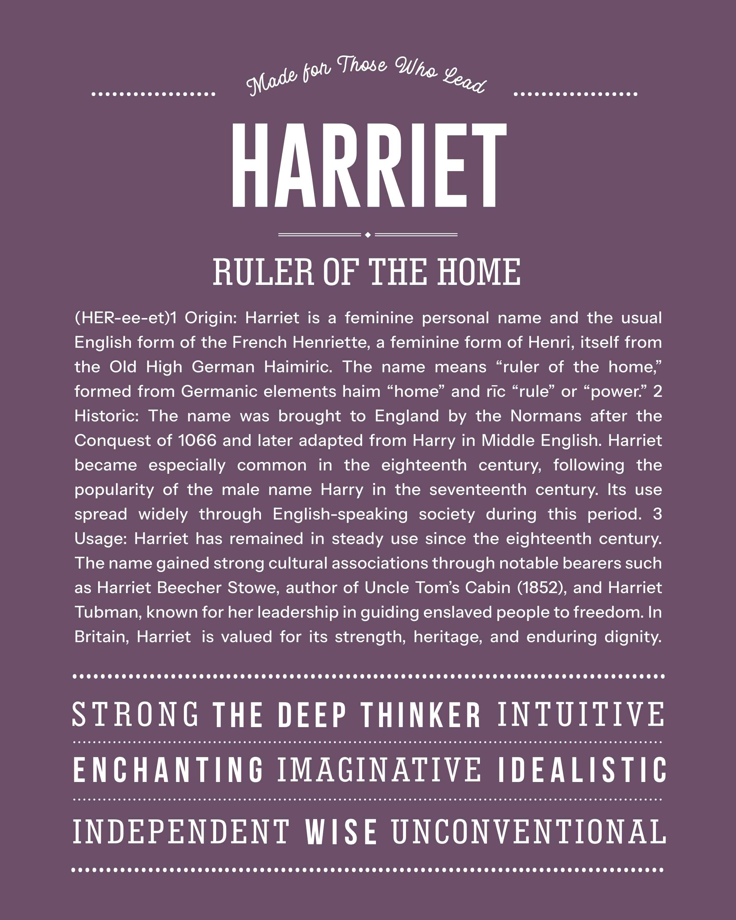 Harriet | Personalised Name Meaning Print – Custom Name Art Gift