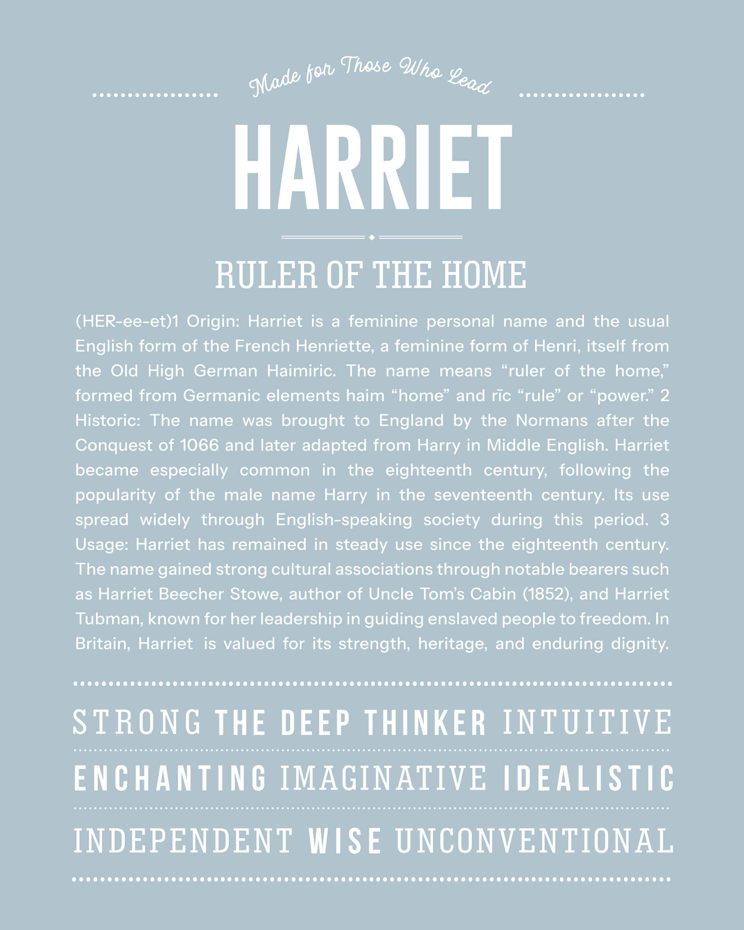 Harriet | Personalised Name Meaning Print – Custom Name Art Gift