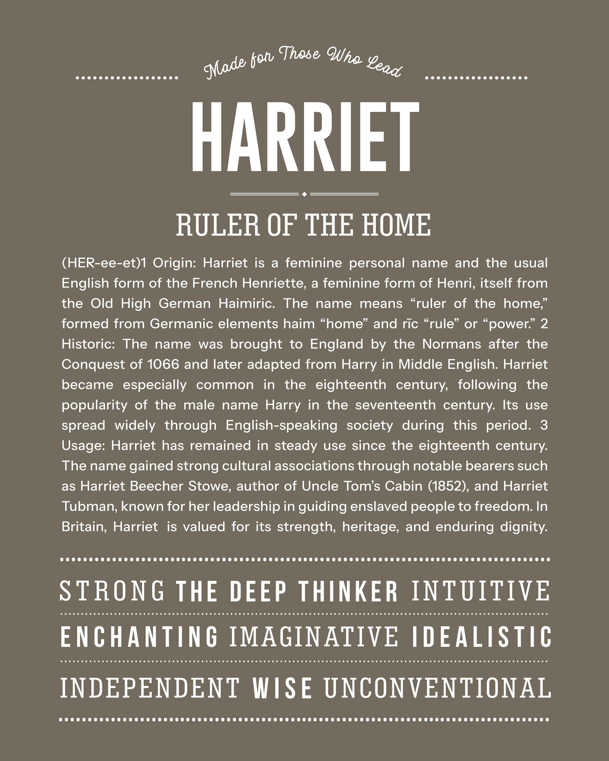Harriet | Personalised Name Meaning Print – Custom Name Art Gift