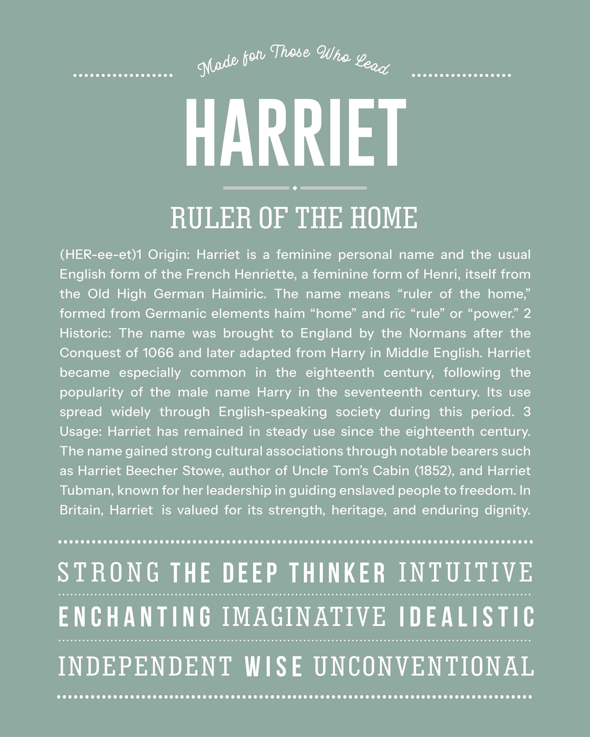 Harriet | Personalised Name Meaning Print – Custom Name Art Gift