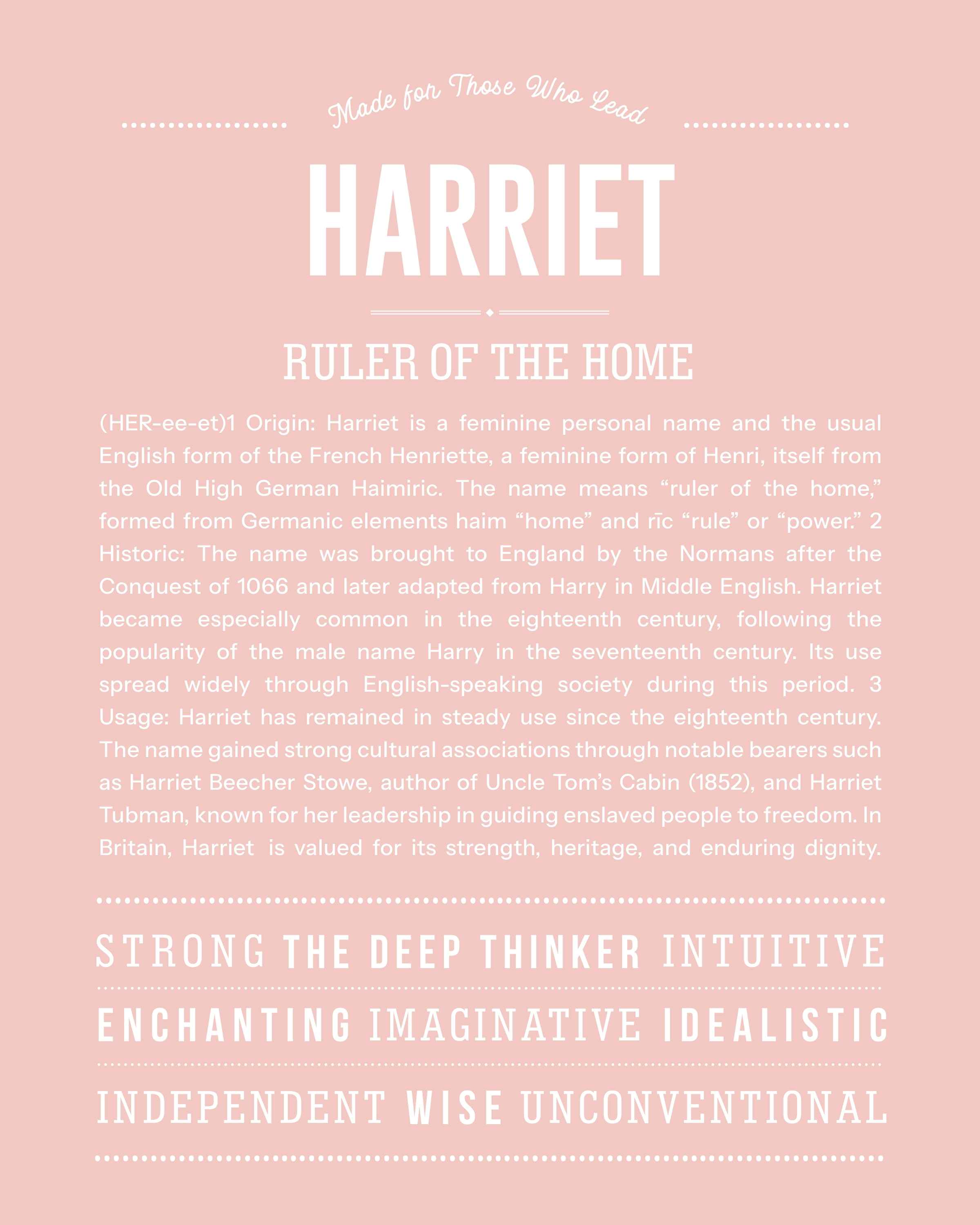 Harriet | Personalised Name Meaning Print – Custom Name Art Gift