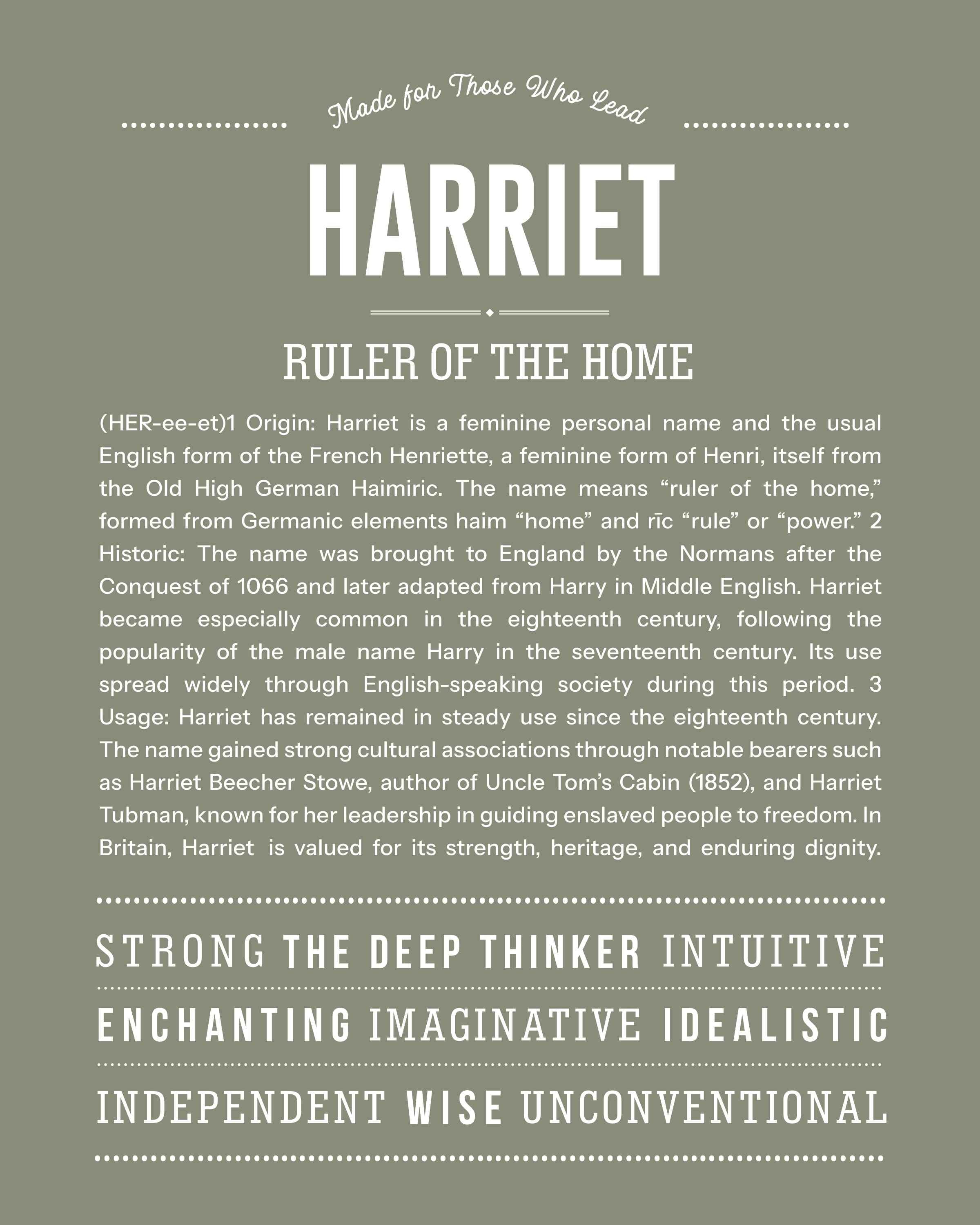 Harriet | Personalised Name Meaning Print – Custom Name Art Gift