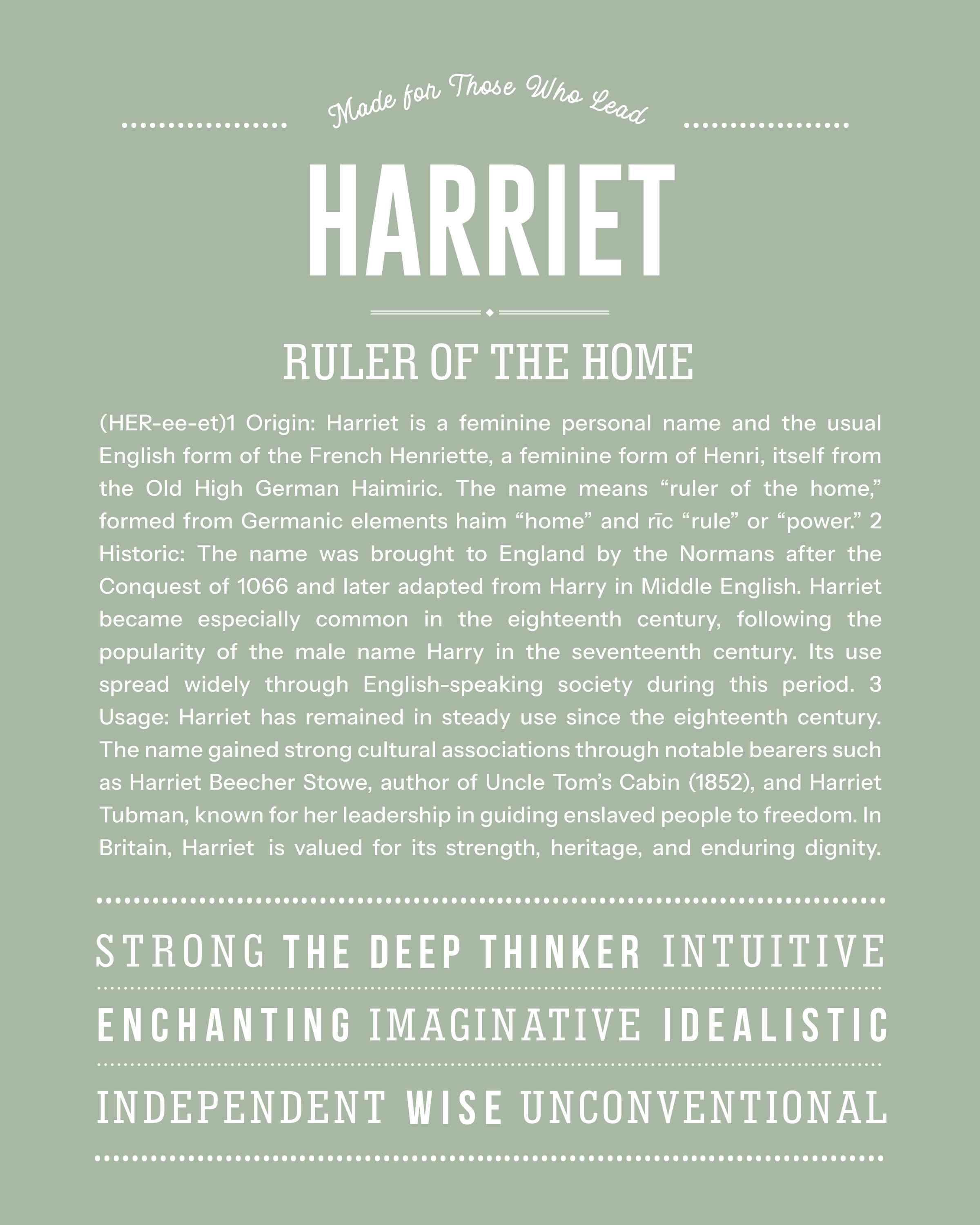 Harriet | Personalised Name Meaning Print – Custom Name Art Gift