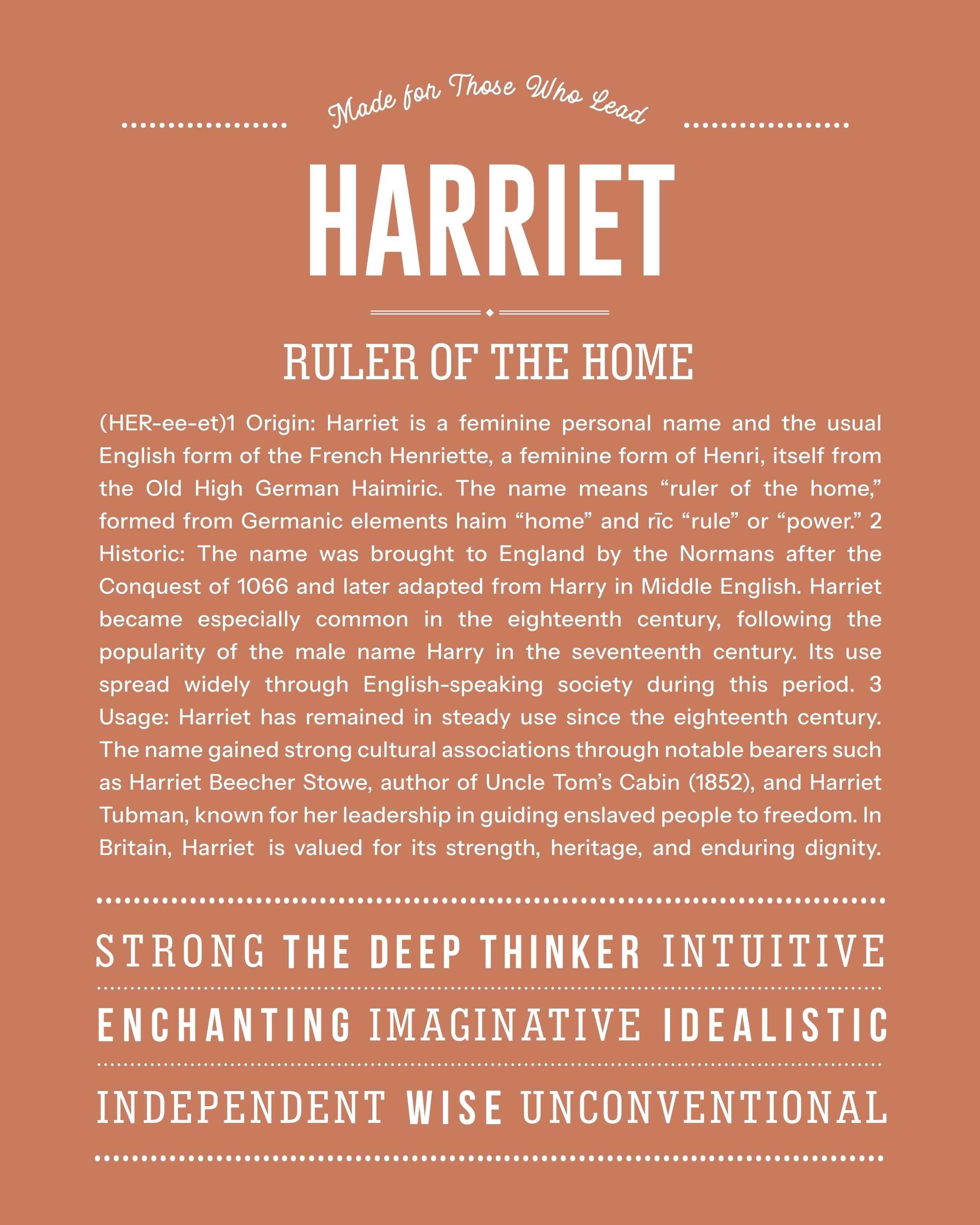 Harriet | Personalised Name Meaning Print – Custom Name Art Gift