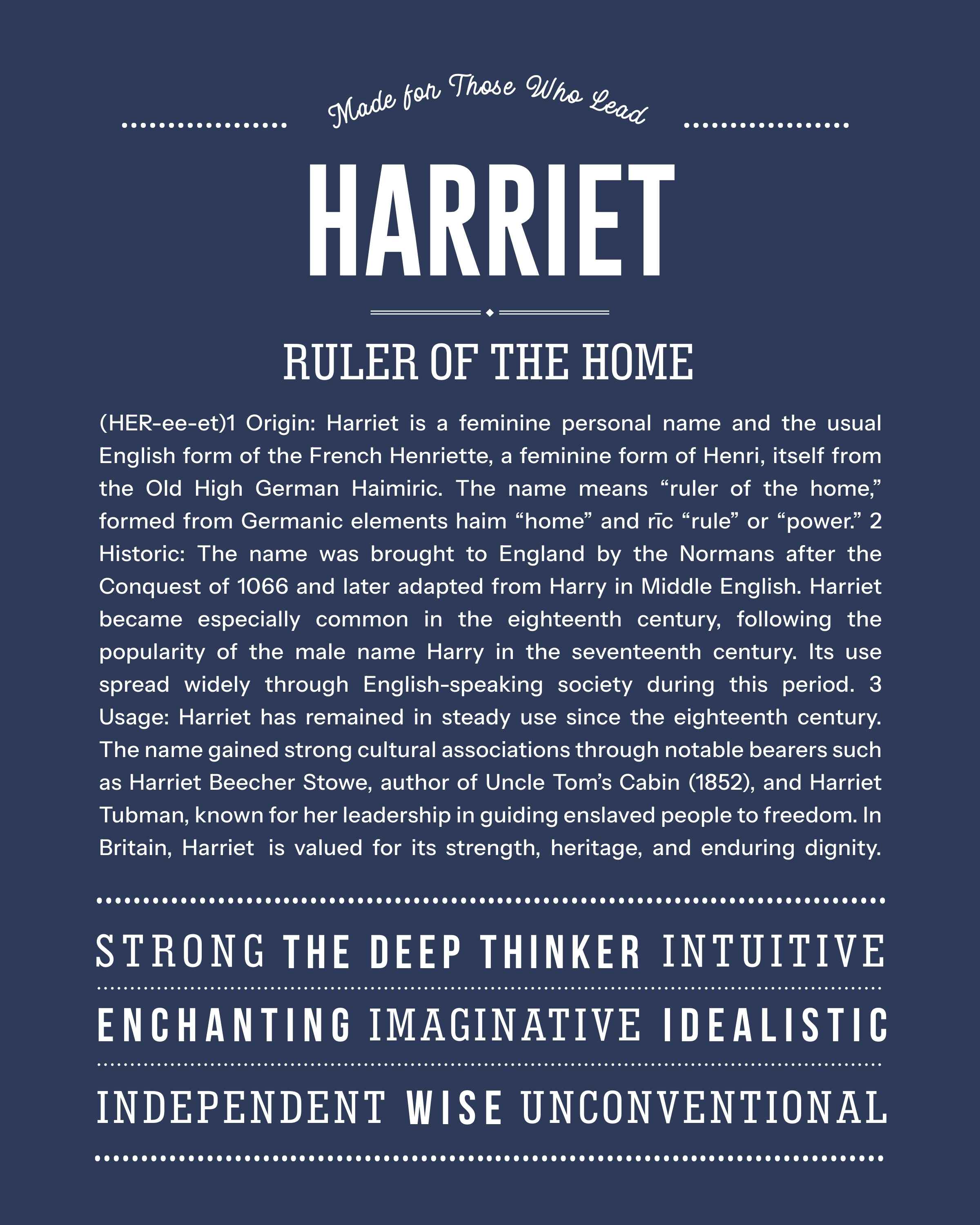 Harriet | Personalised Name Meaning Print – Custom Name Art Gift