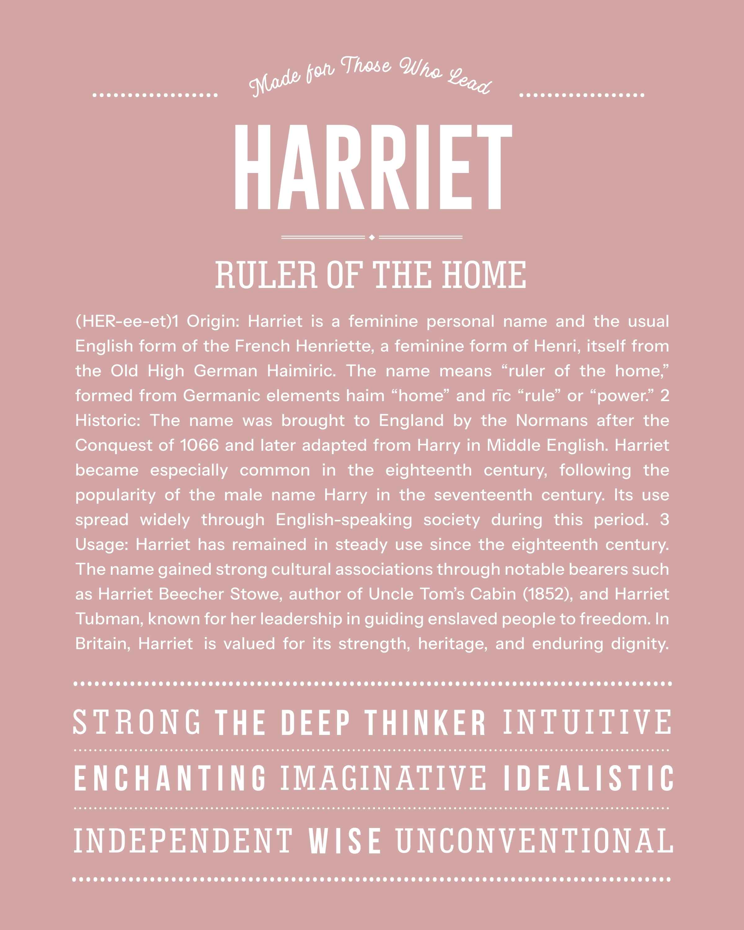 Harriet | Personalised Name Meaning Print – Custom Name Art Gift