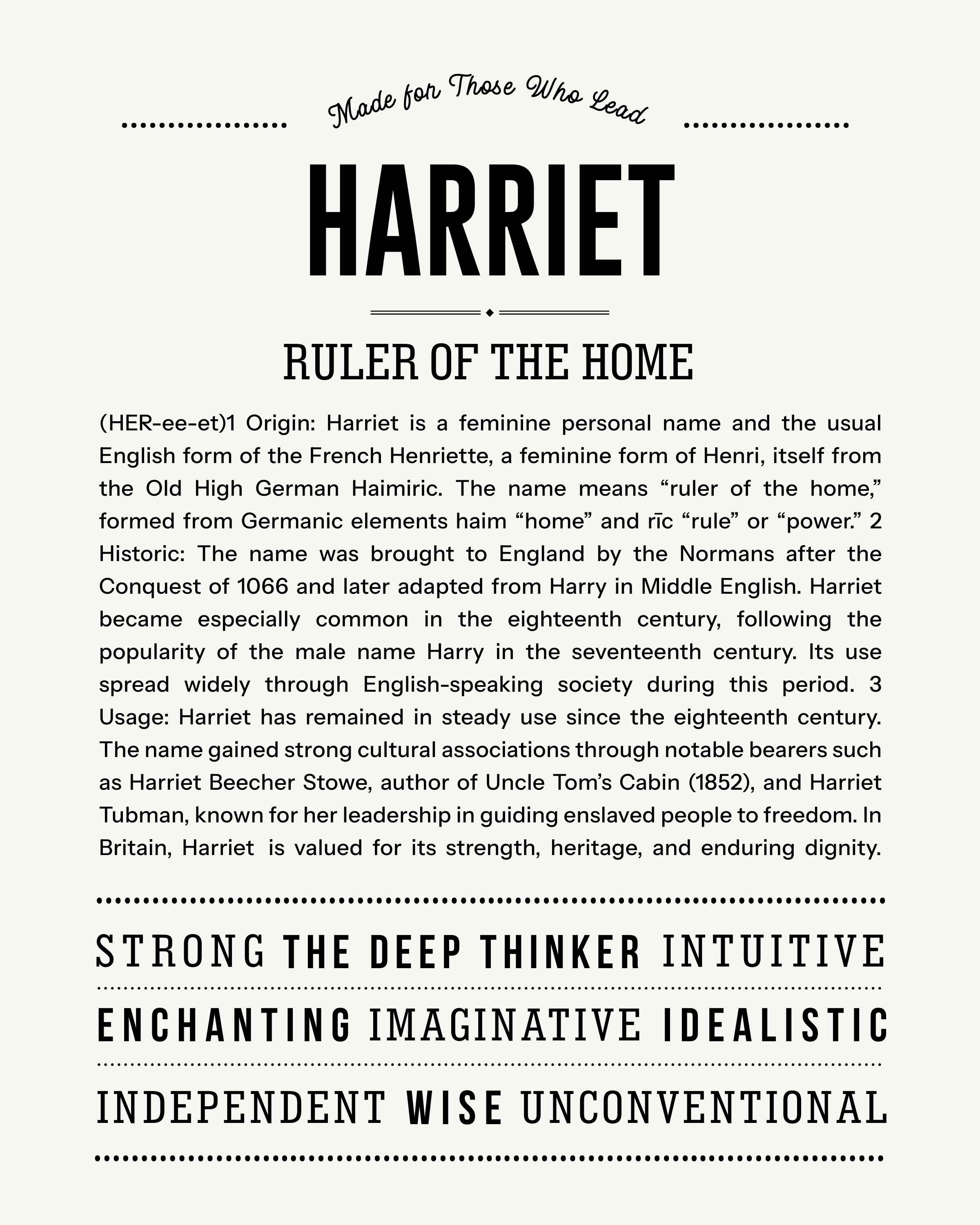 Harriet | Personalised Name Meaning Print – Custom Name Art Gift