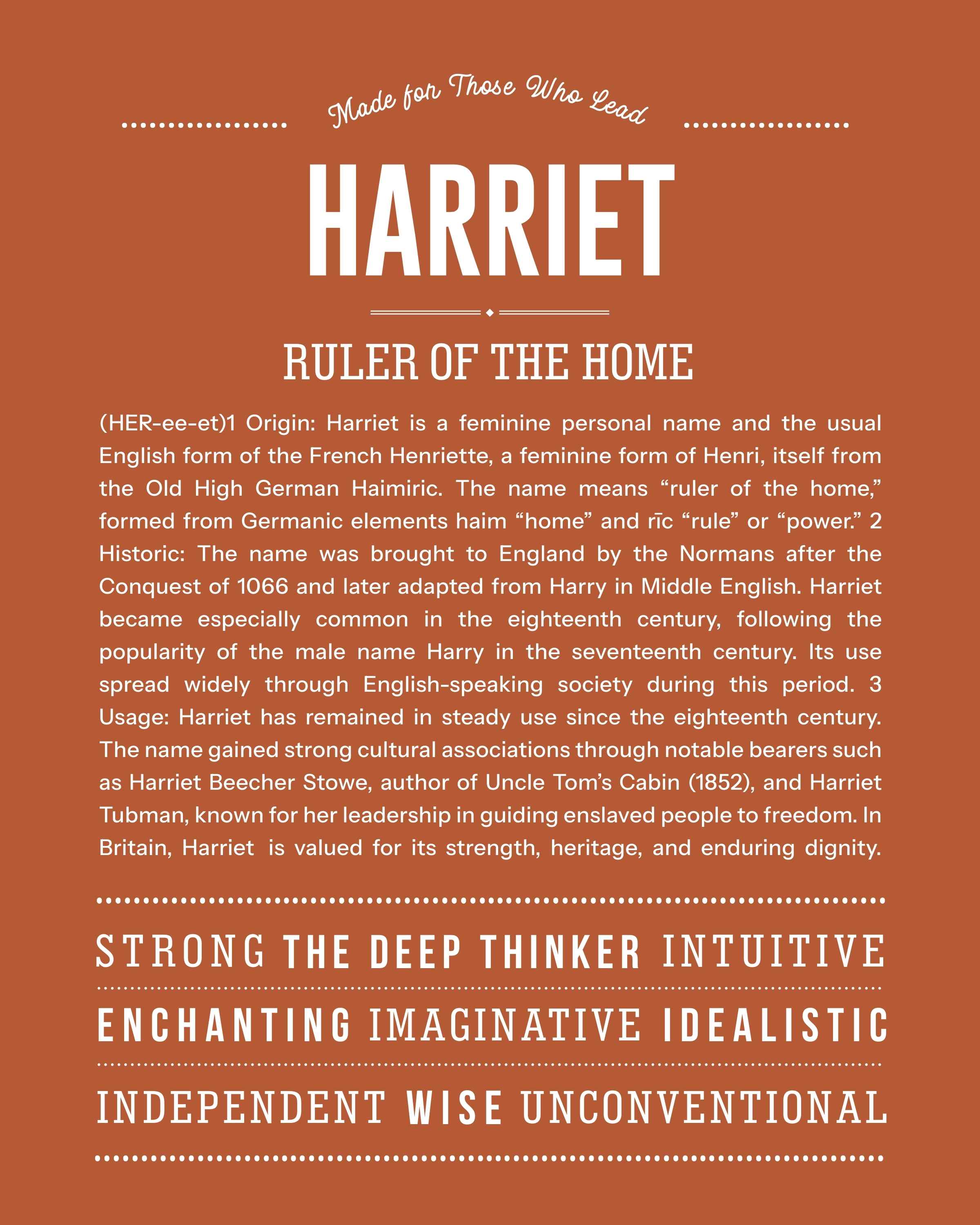 Harriet | Personalised Name Meaning Print – Custom Name Art Gift