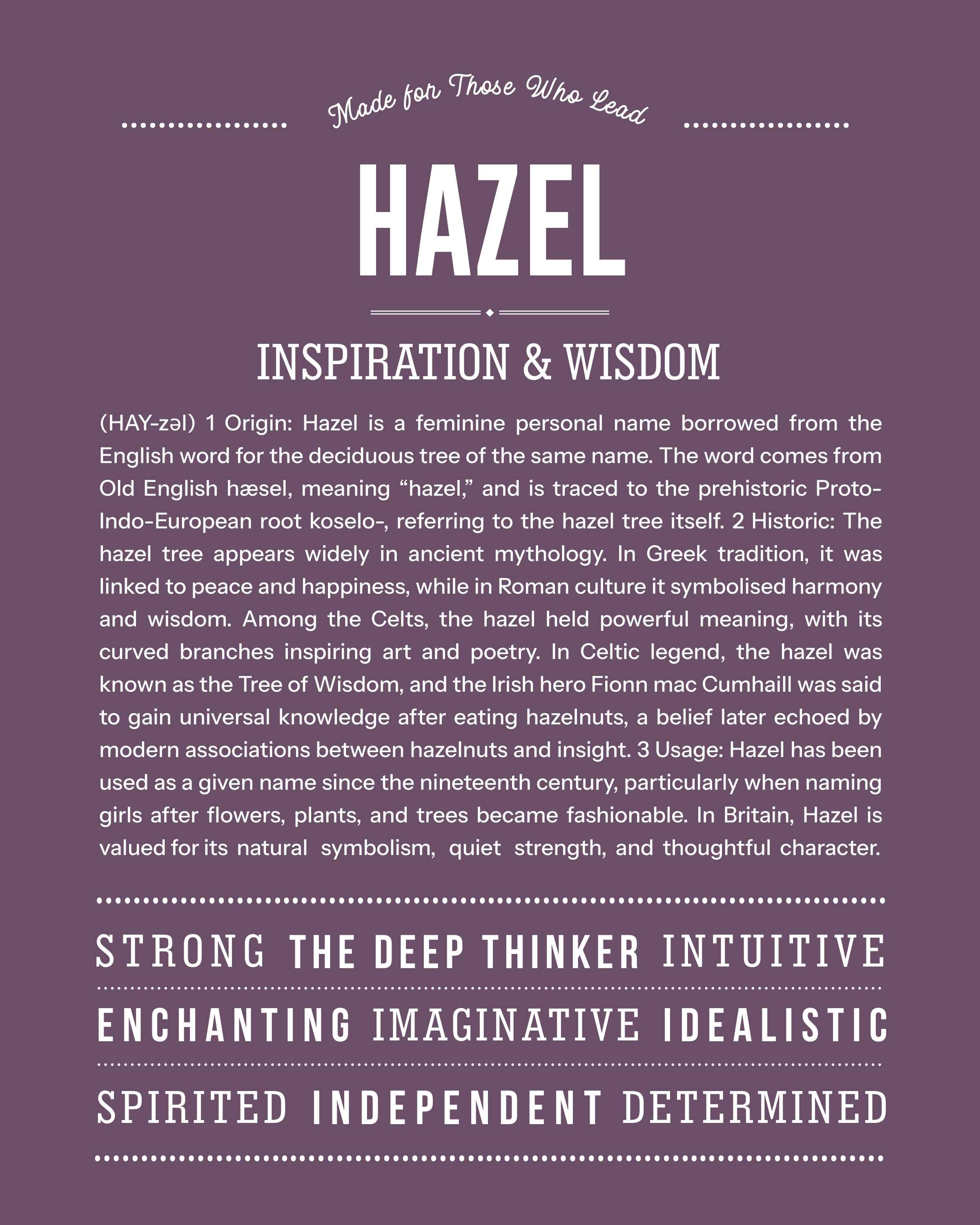 Hazel | Personalised Name Meaning Print – Custom Name Art Gift