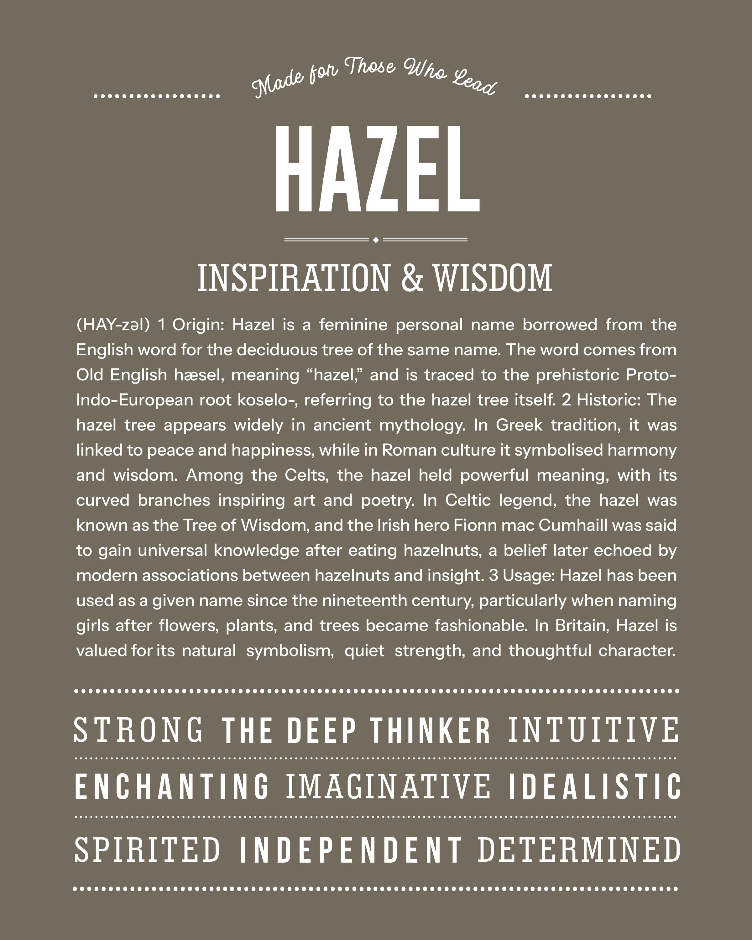 Hazel | Personalised Name Meaning Print – Custom Name Art Gift