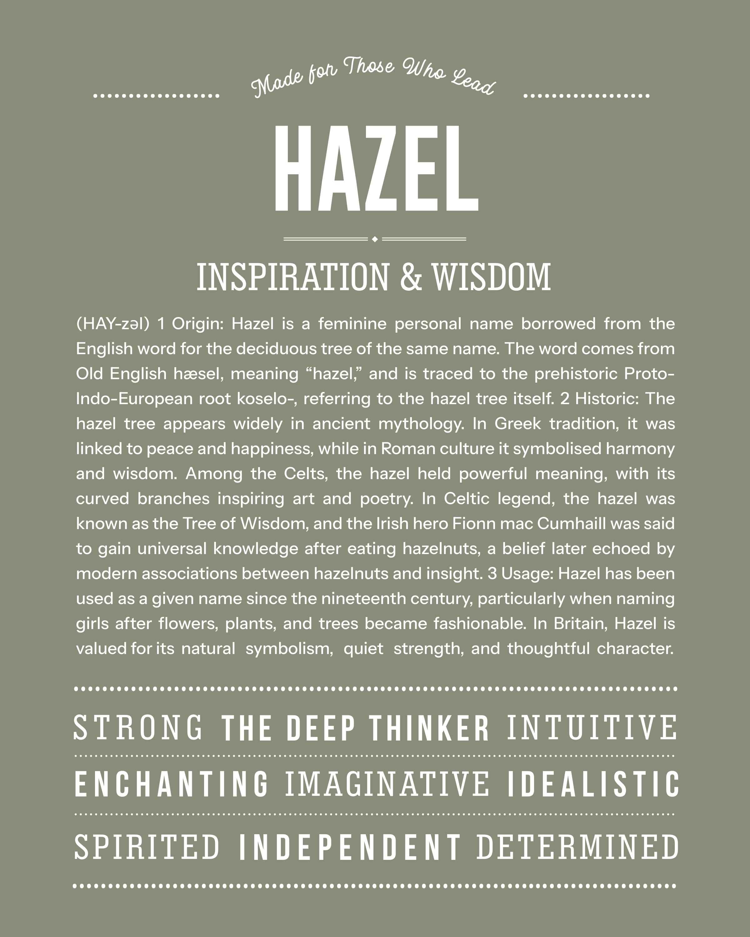 Hazel | Personalised Name Meaning Print – Custom Name Art Gift