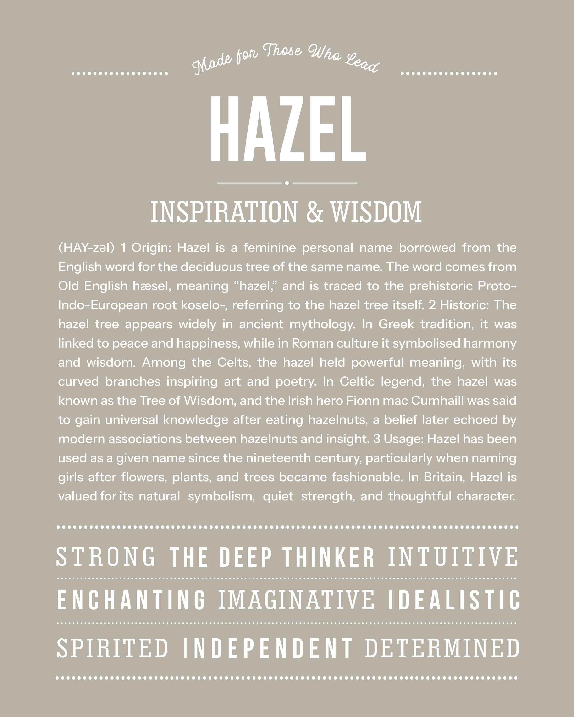 Hazel | Personalised Name Meaning Print – Custom Name Art Gift