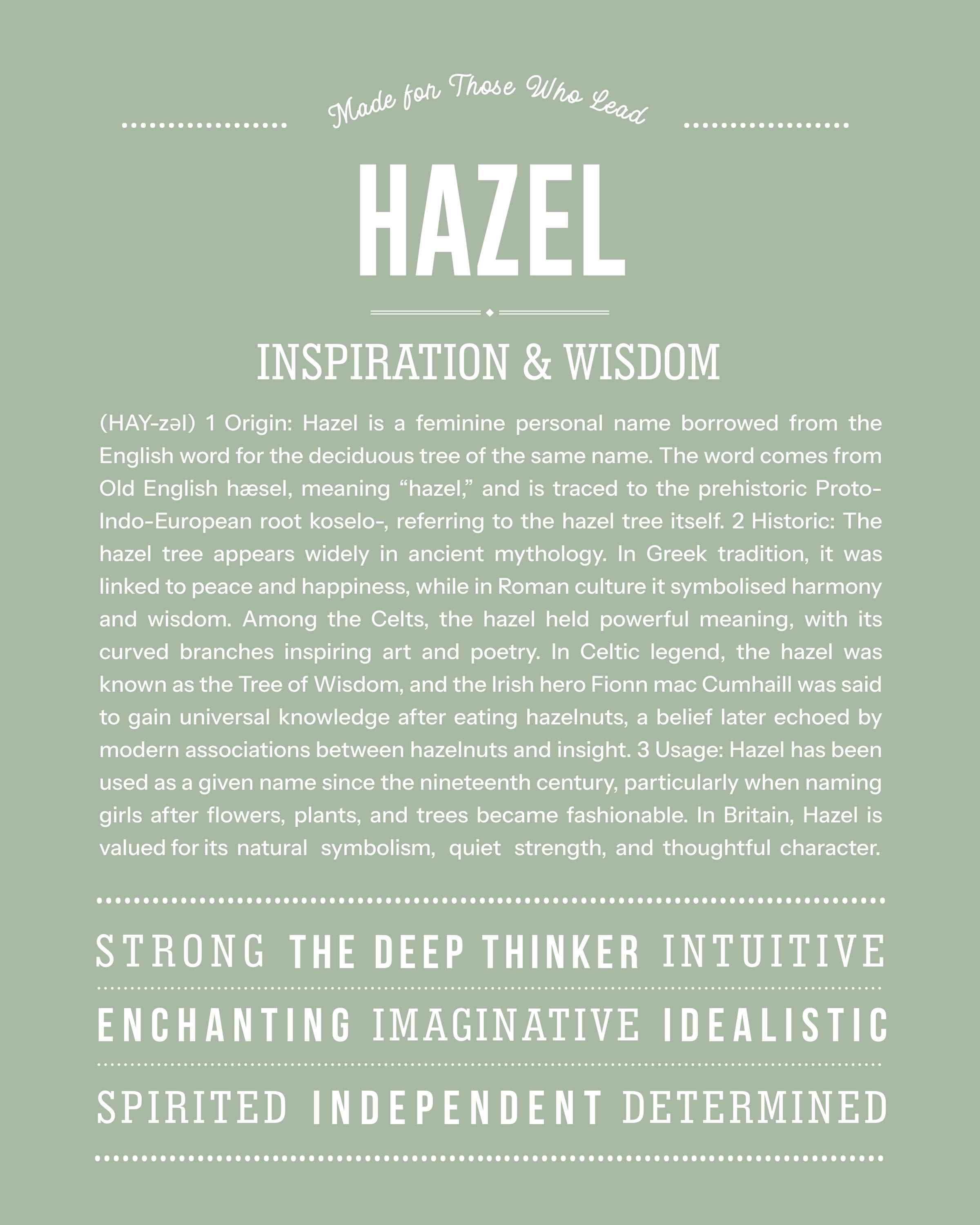Hazel | Personalised Name Meaning Print – Custom Name Art Gift