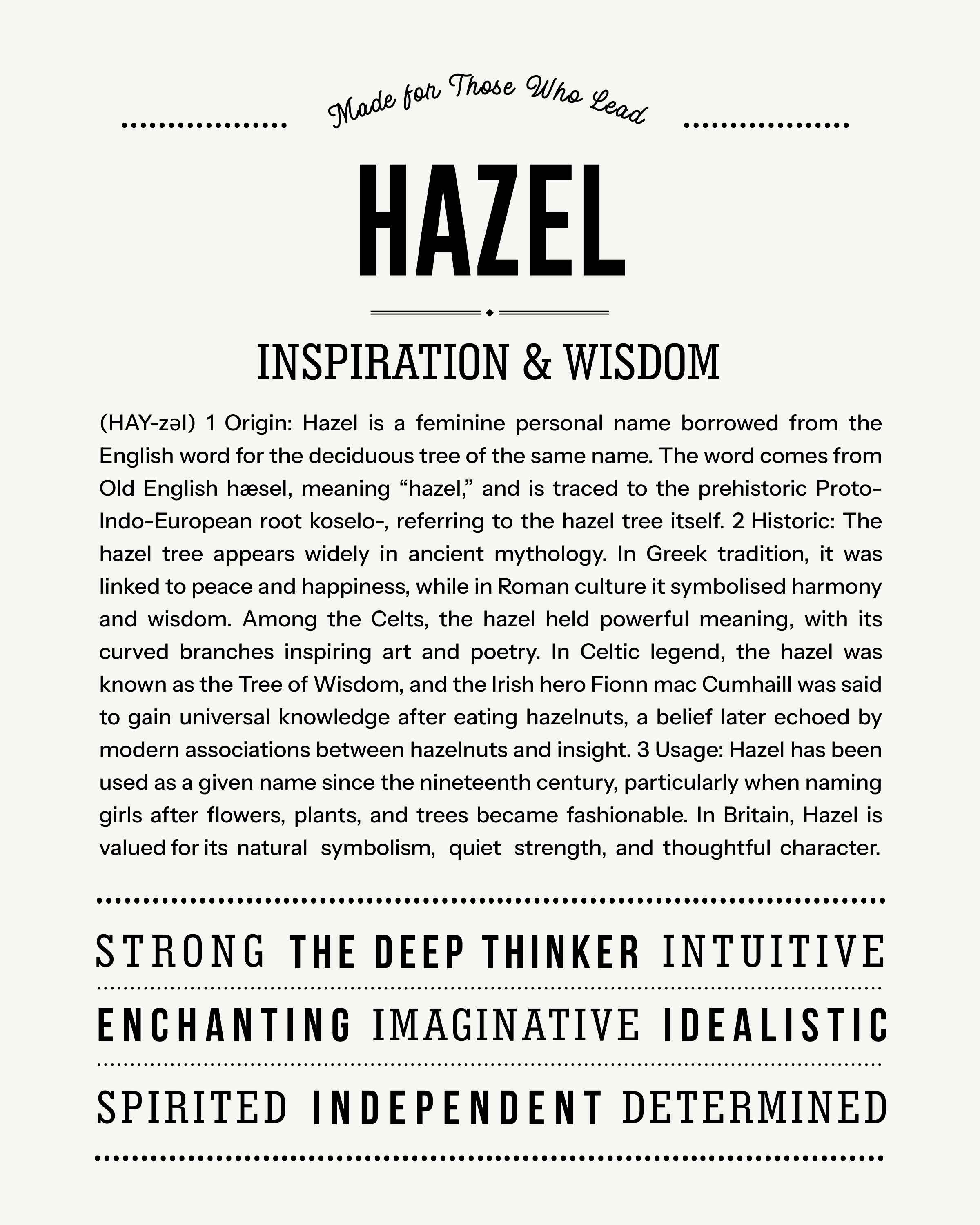 Hazel | Personalised Name Meaning Print – Custom Name Art Gift
