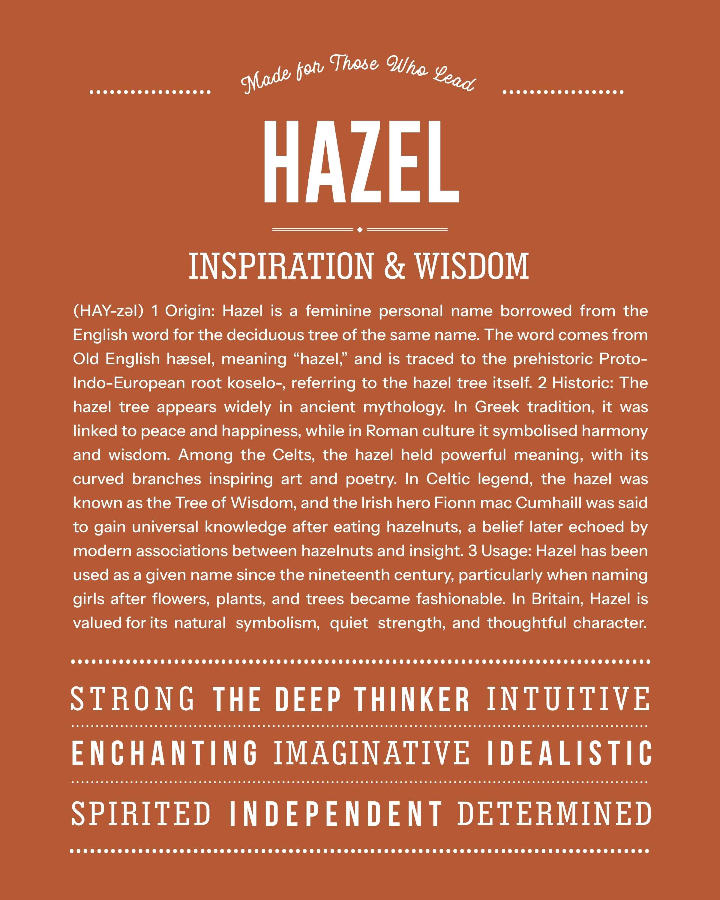 Hazel | Personalised Name Meaning Print – Custom Name Art Gift