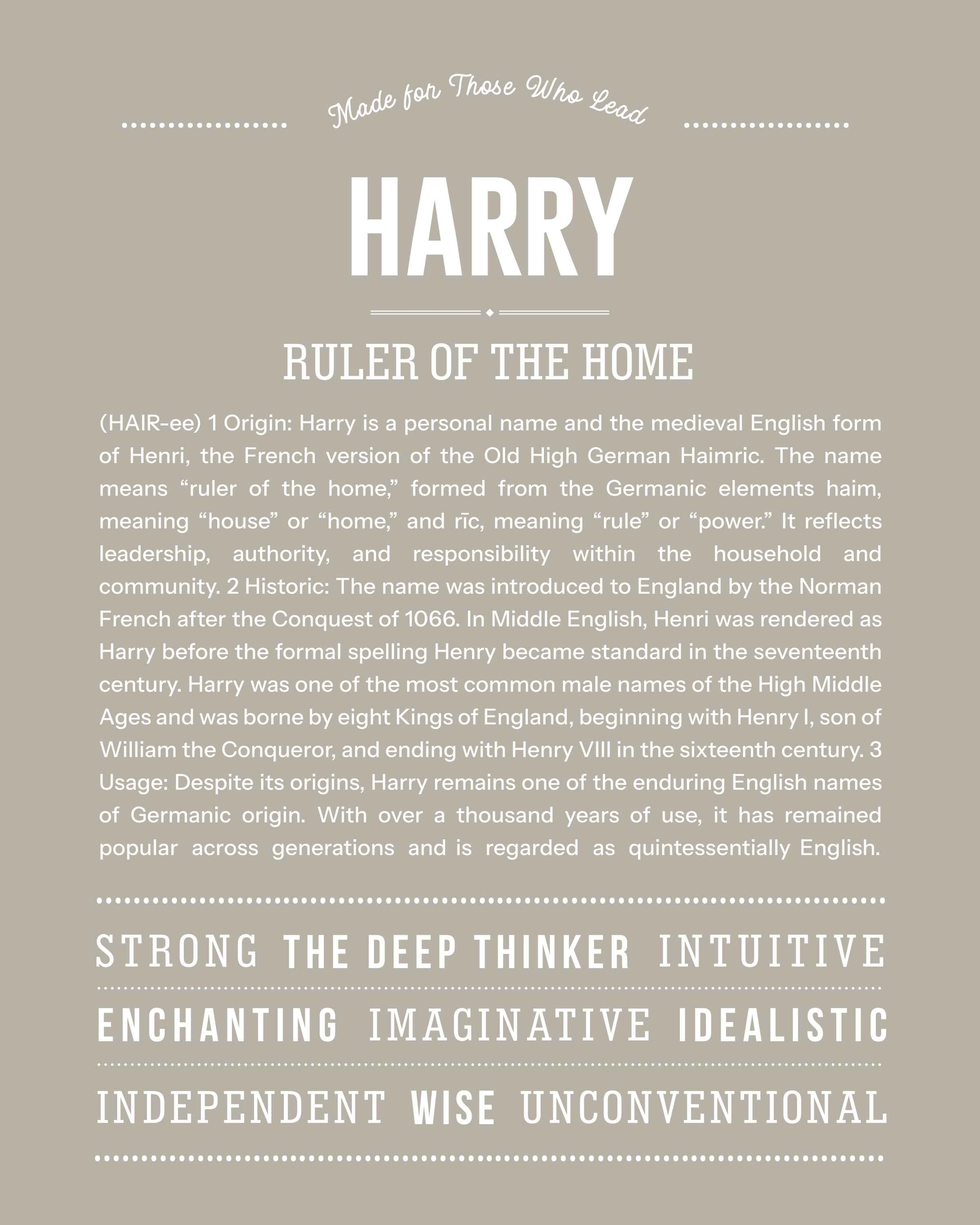 Harry | Personalised Name Meaning Print – Custom Name Art Gift