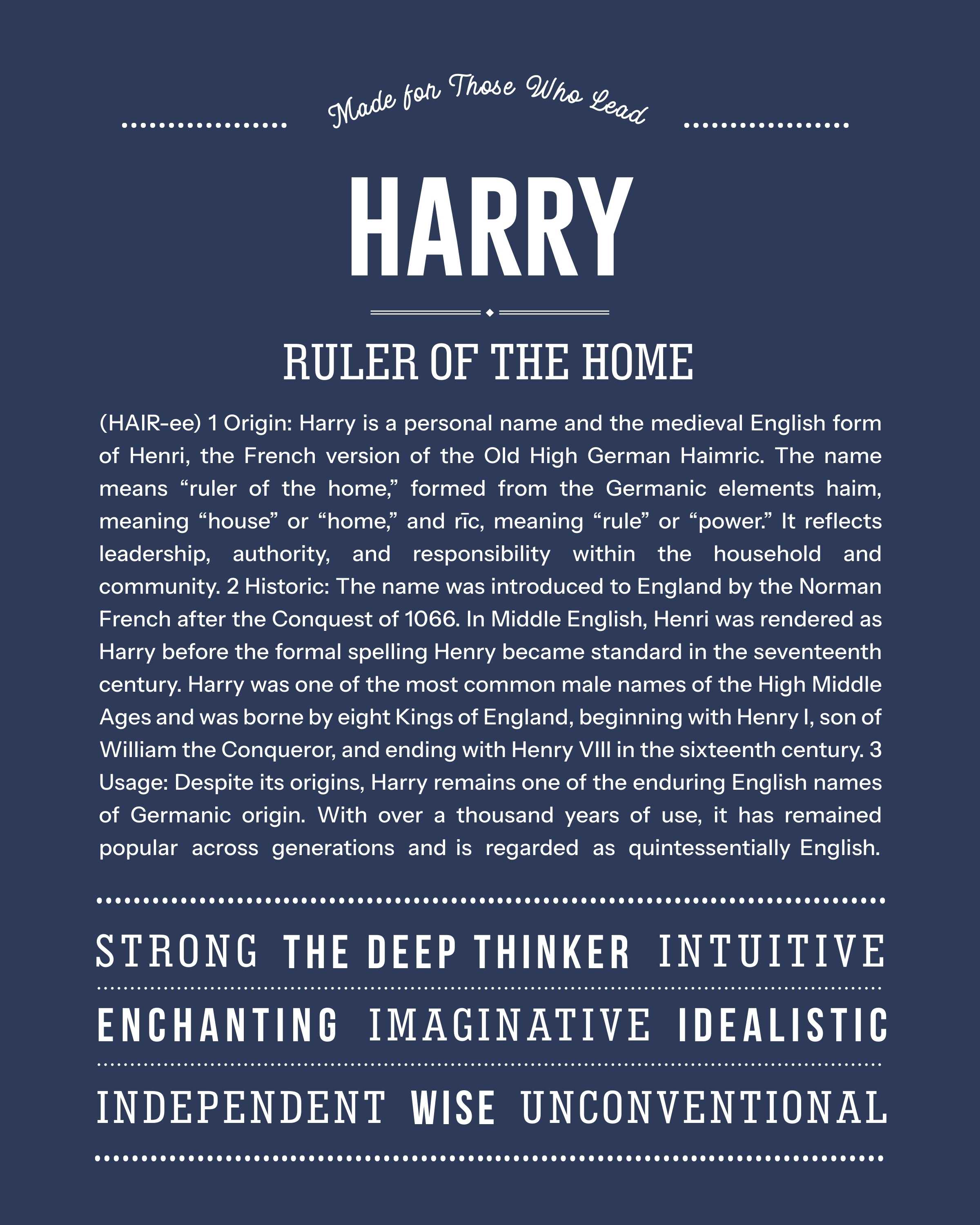 Harry | Personalised Name Meaning Print – Custom Name Art Gift
