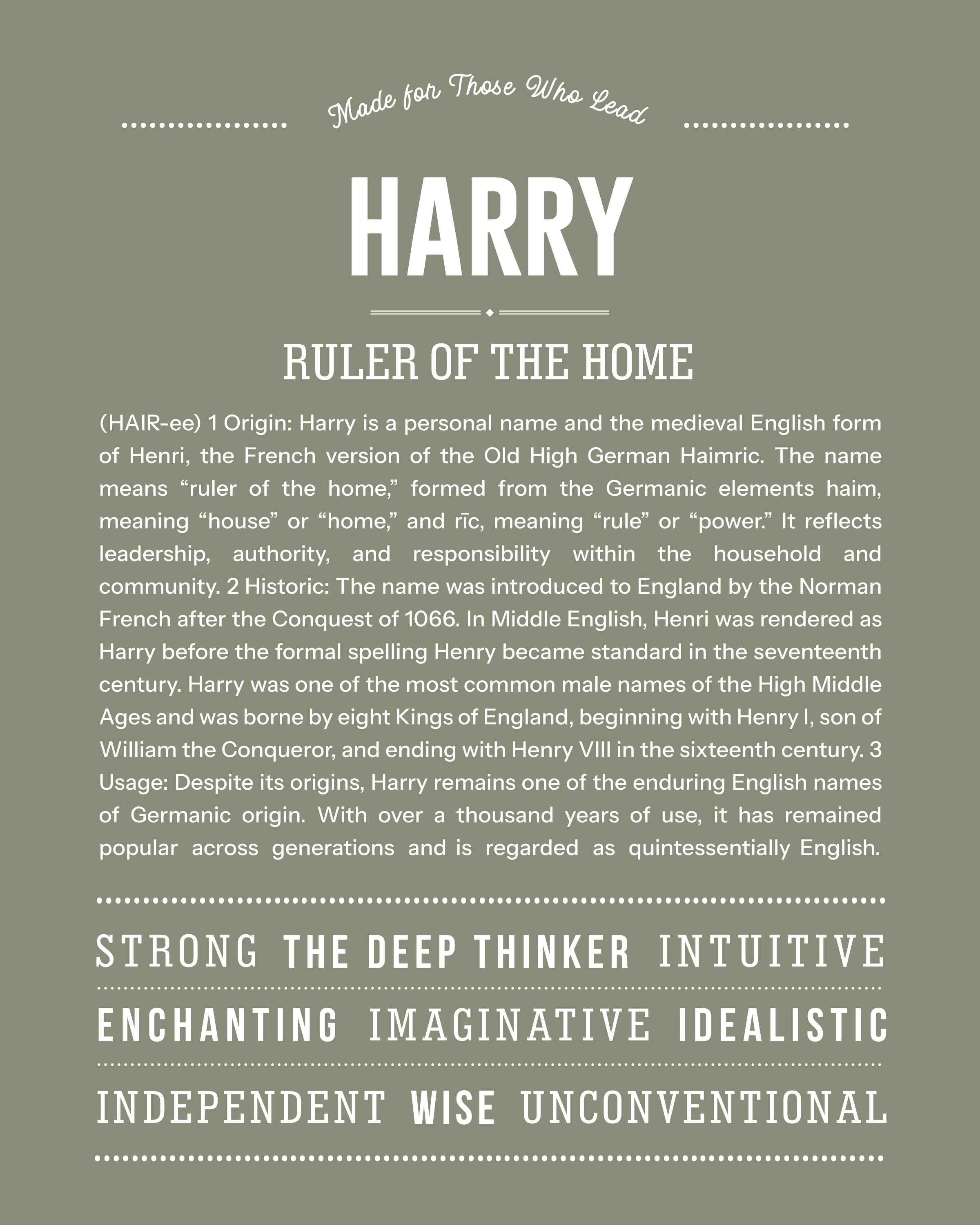 Harry | Personalised Name Meaning Print – Custom Name Art Gift