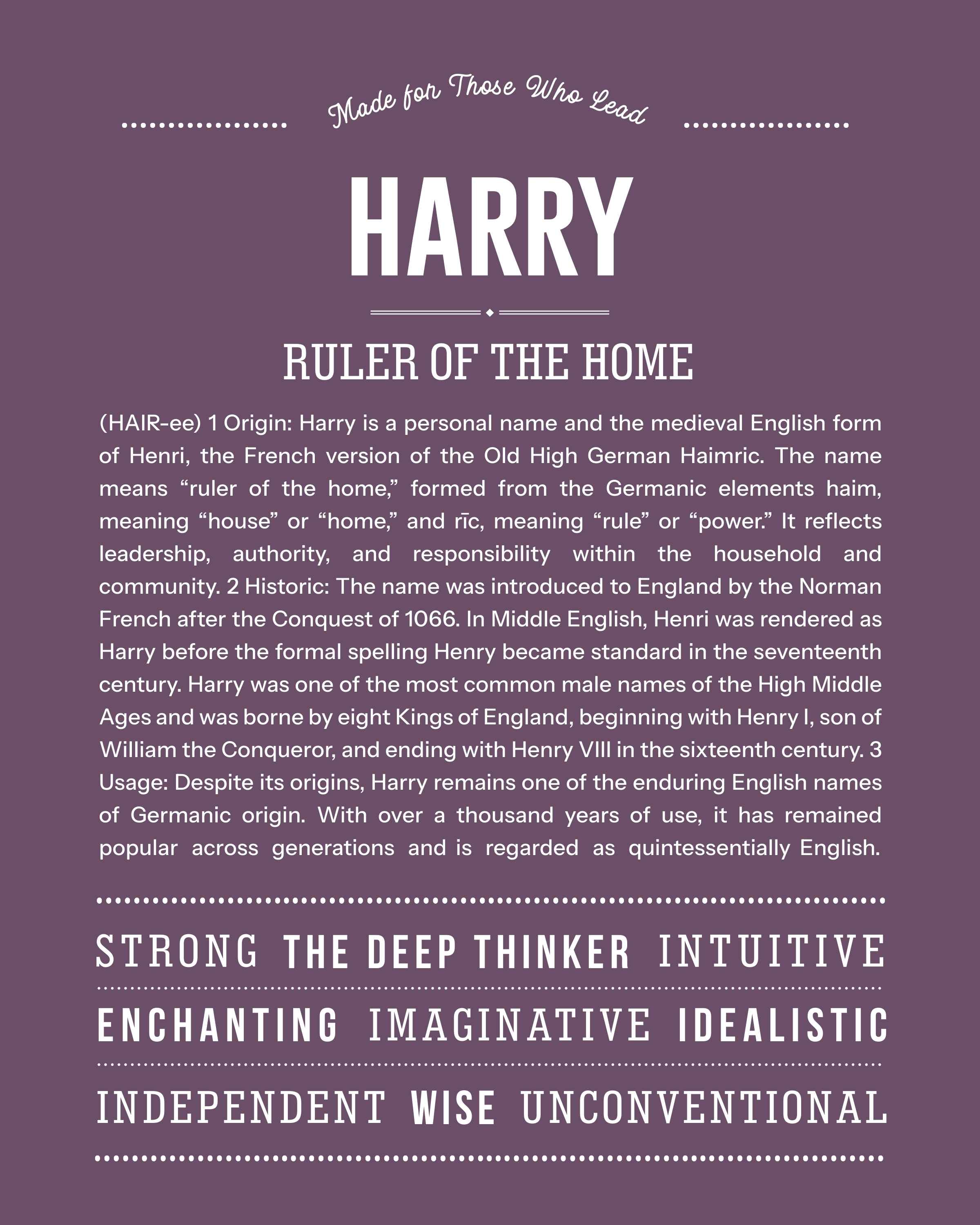 Harry | Personalised Name Meaning Print – Custom Name Art Gift