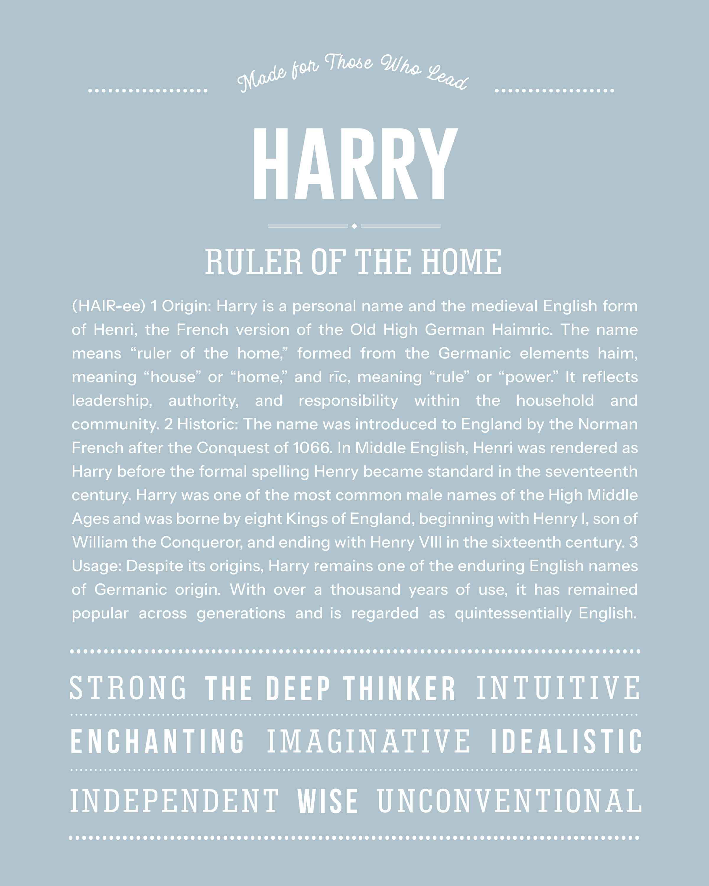 Harry | Personalised Name Meaning Print – Custom Name Art Gift