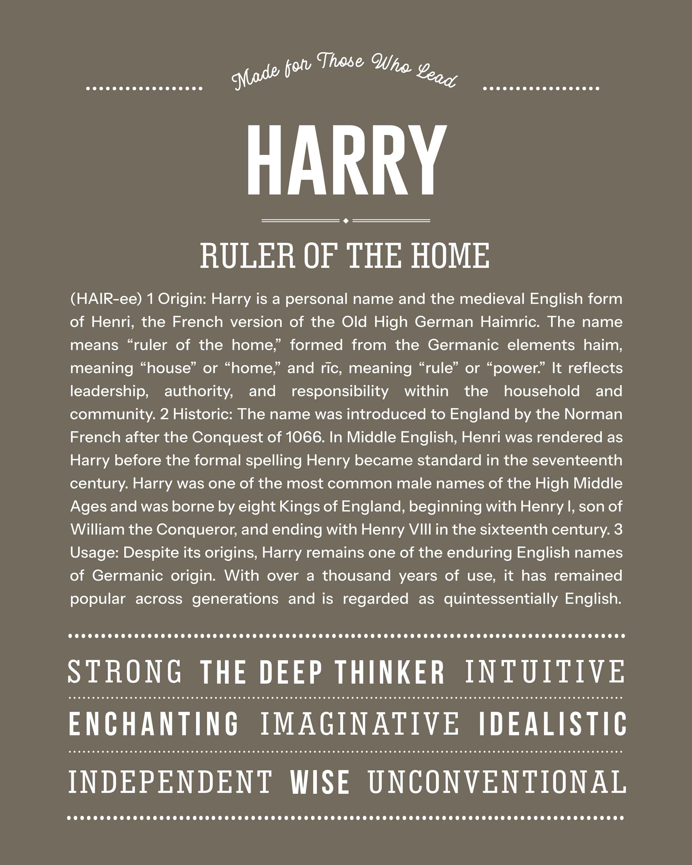 Harry | Personalised Name Meaning Print – Custom Name Art Gift