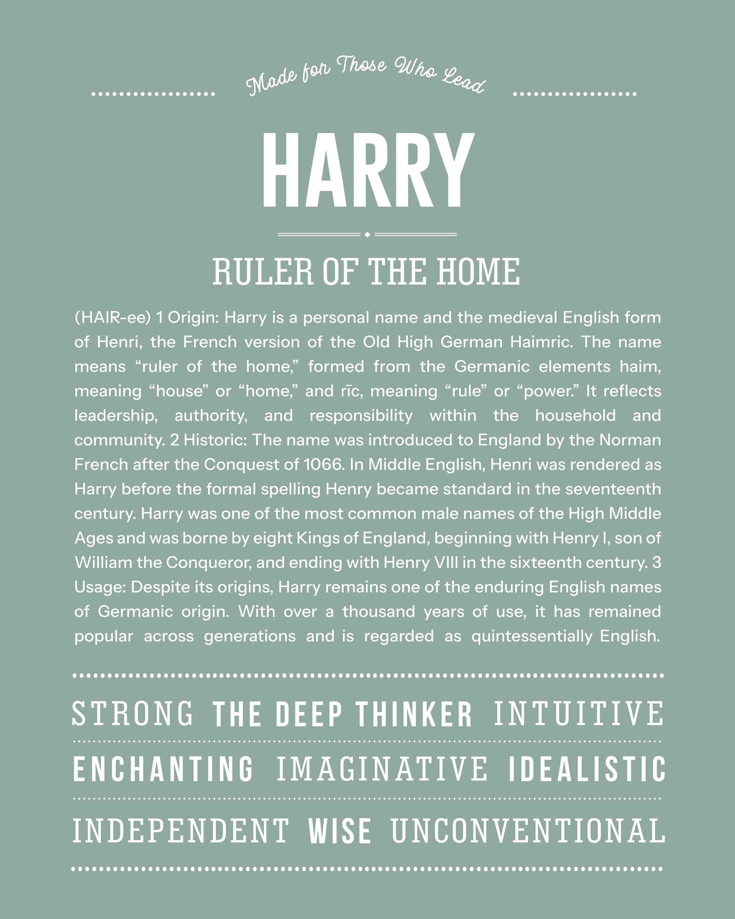 Harry | Personalised Name Meaning Print – Custom Name Art Gift