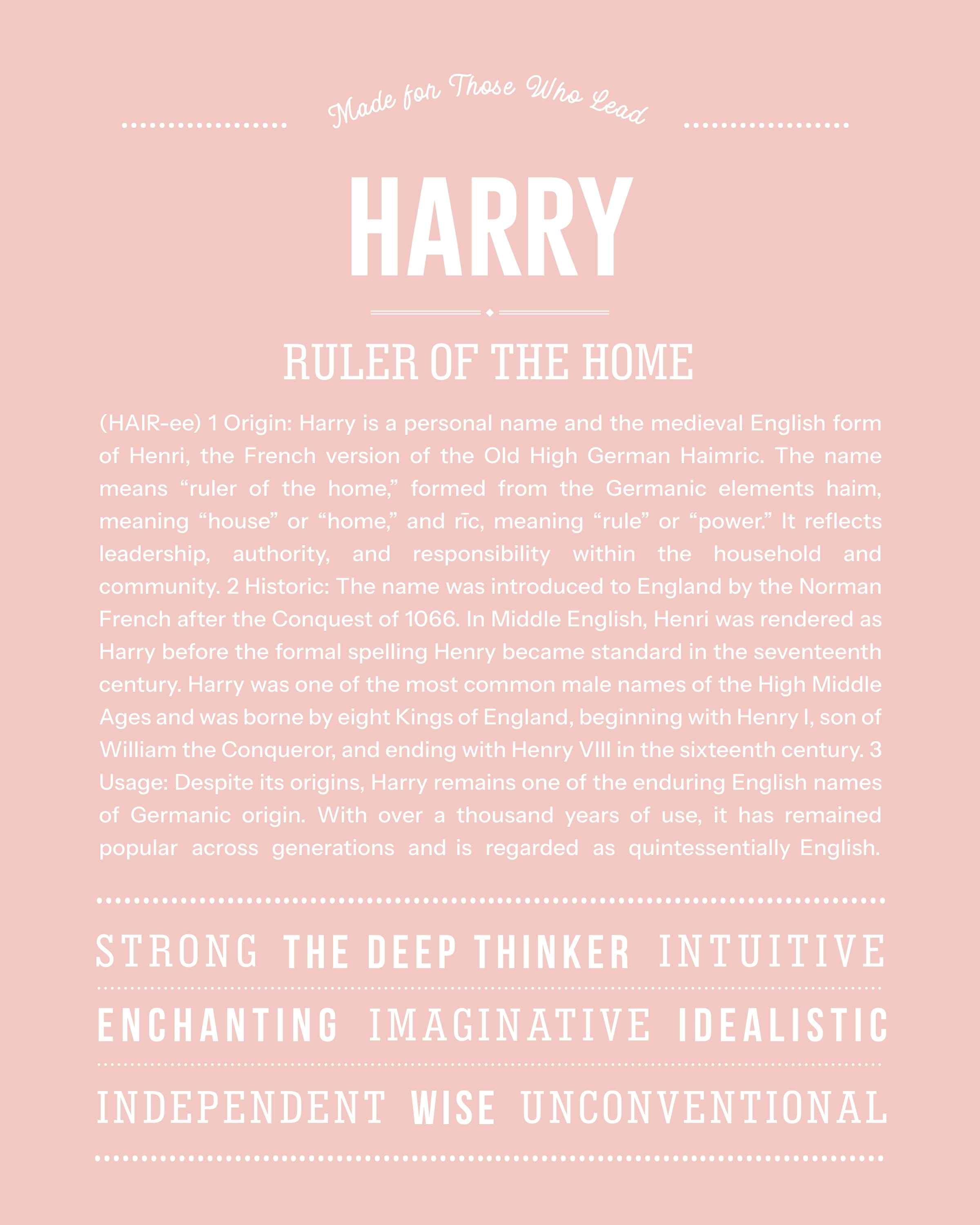 Harry | Personalised Name Meaning Print – Custom Name Art Gift