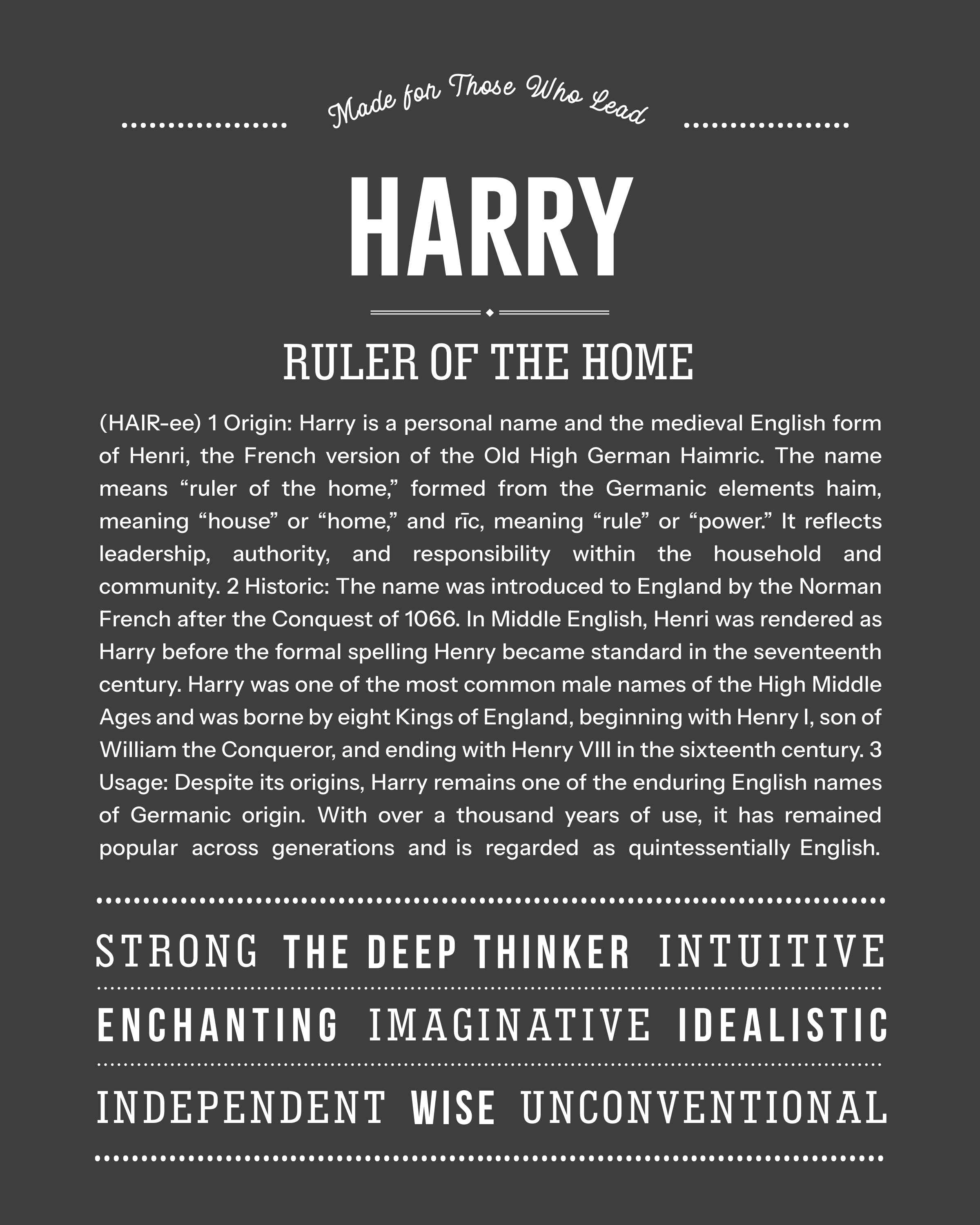Harry | Personalised Name Meaning Print – Custom Name Art Gift