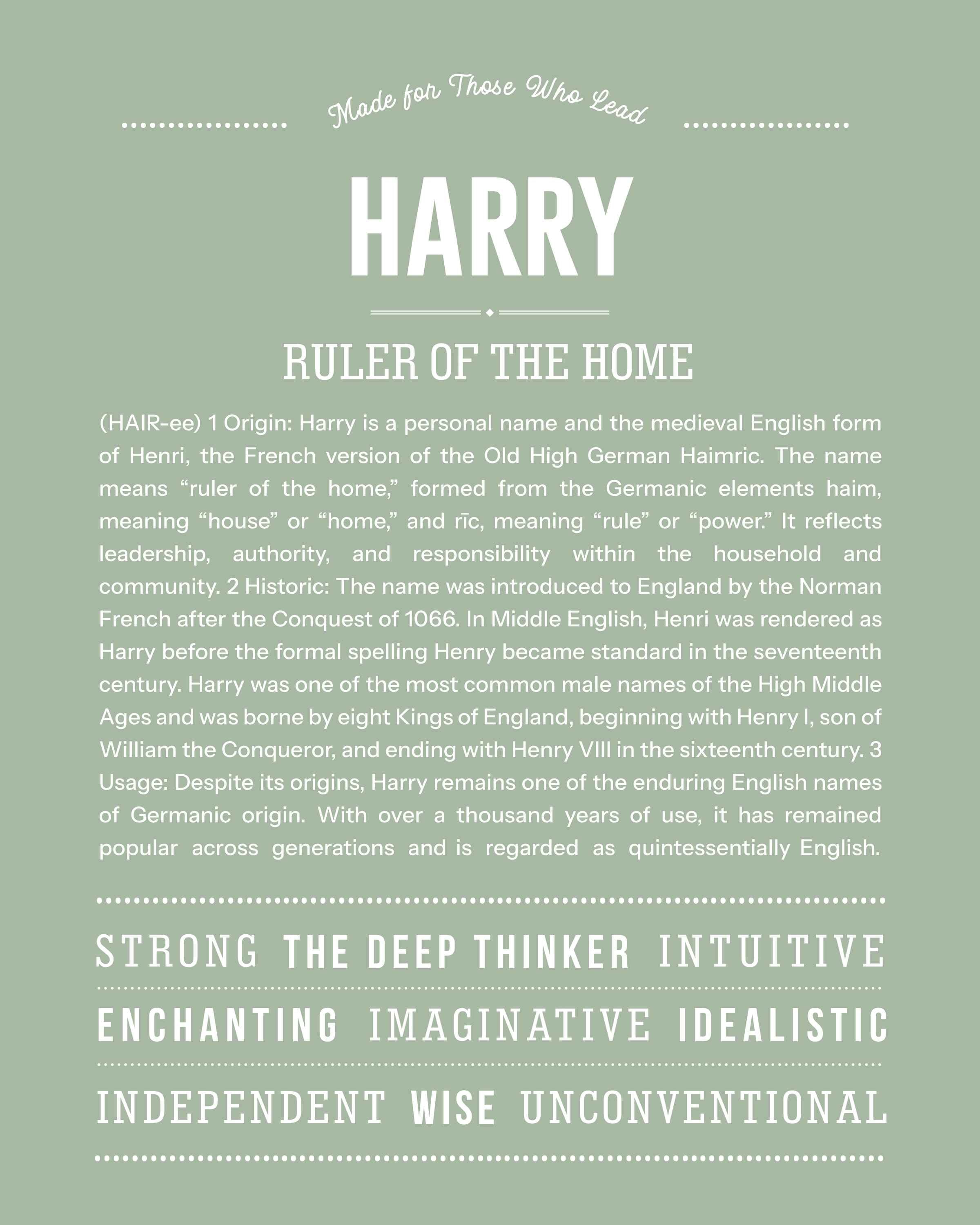 Harry | Personalised Name Meaning Print – Custom Name Art Gift