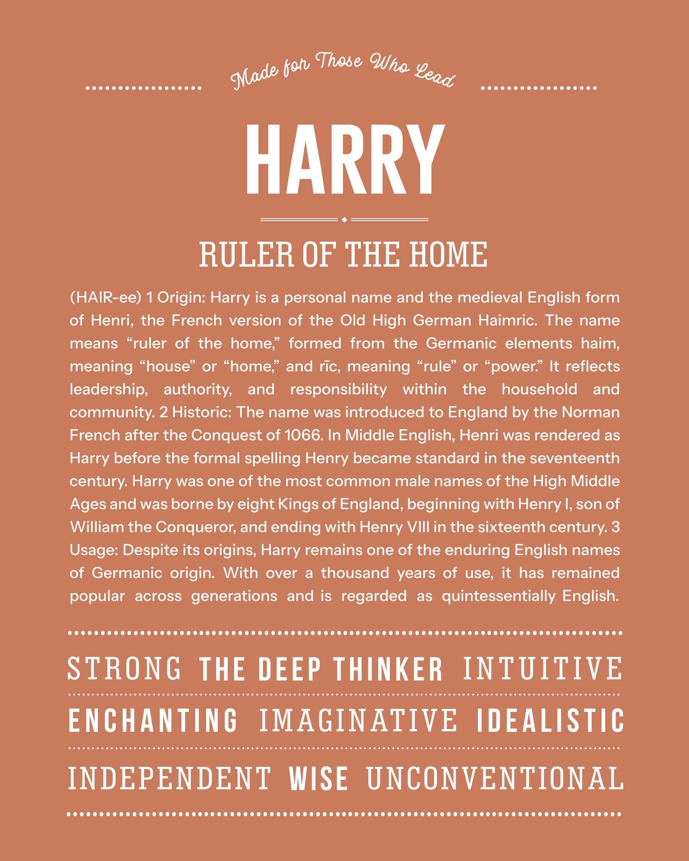 Harry | Personalised Name Meaning Print – Custom Name Art Gift