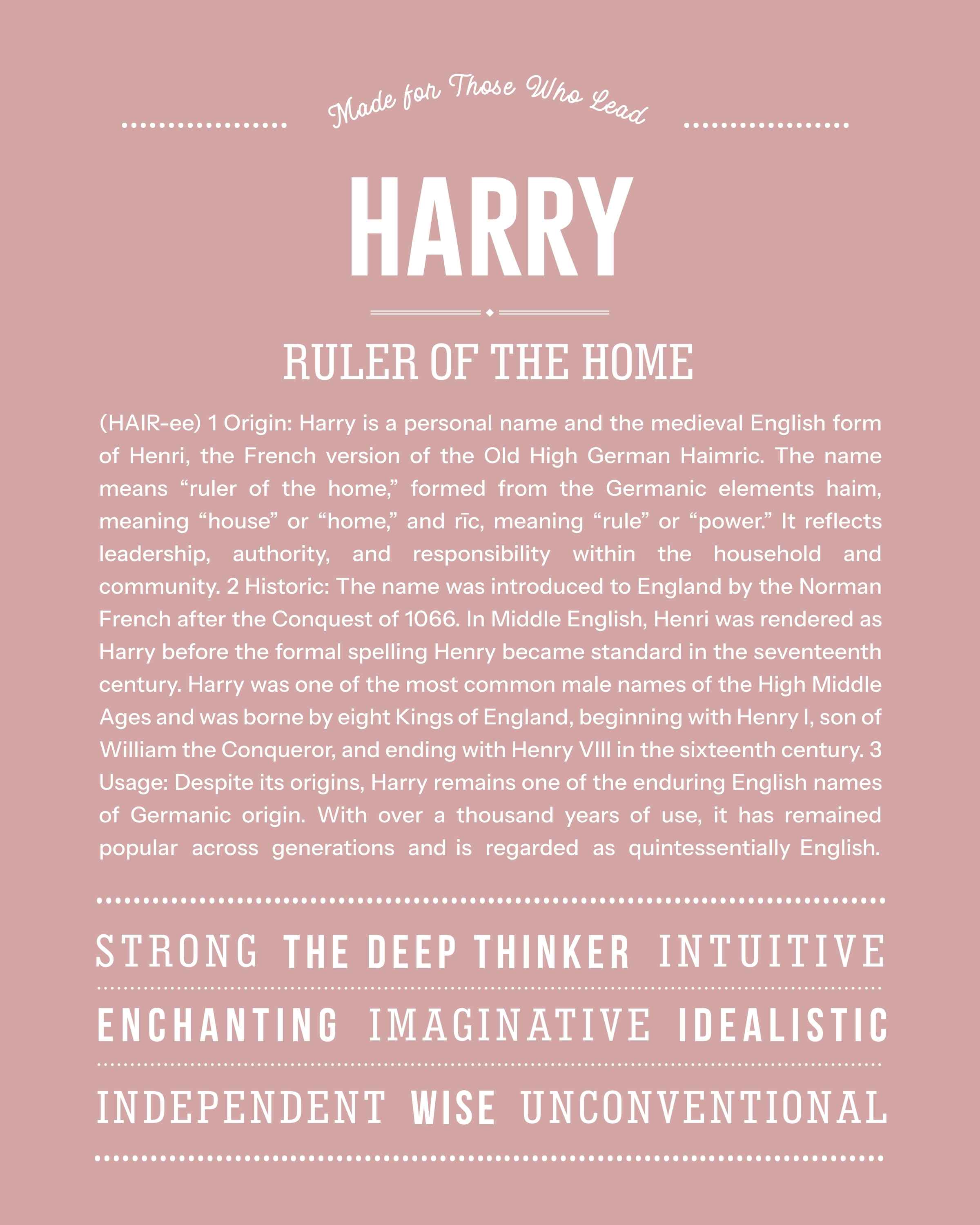 Harry | Personalised Name Meaning Print – Custom Name Art Gift