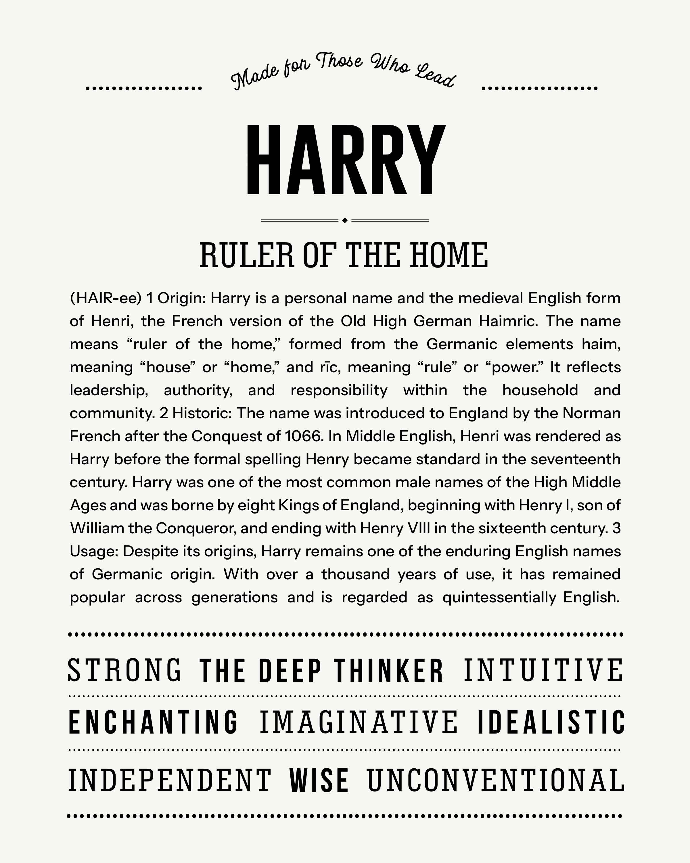 Harry | Personalised Name Meaning Print – Custom Name Art Gift