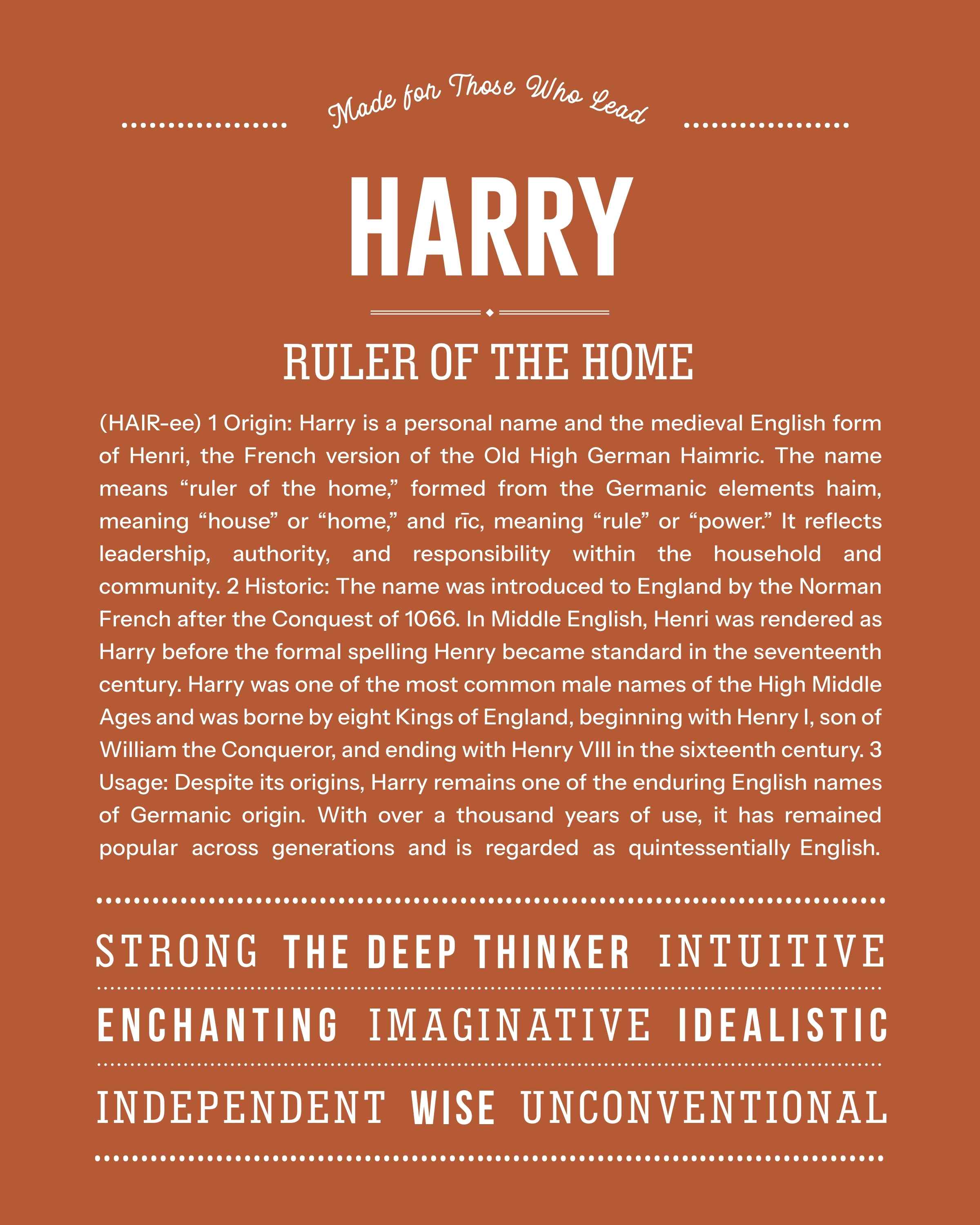 Harry | Personalised Name Meaning Print – Custom Name Art Gift