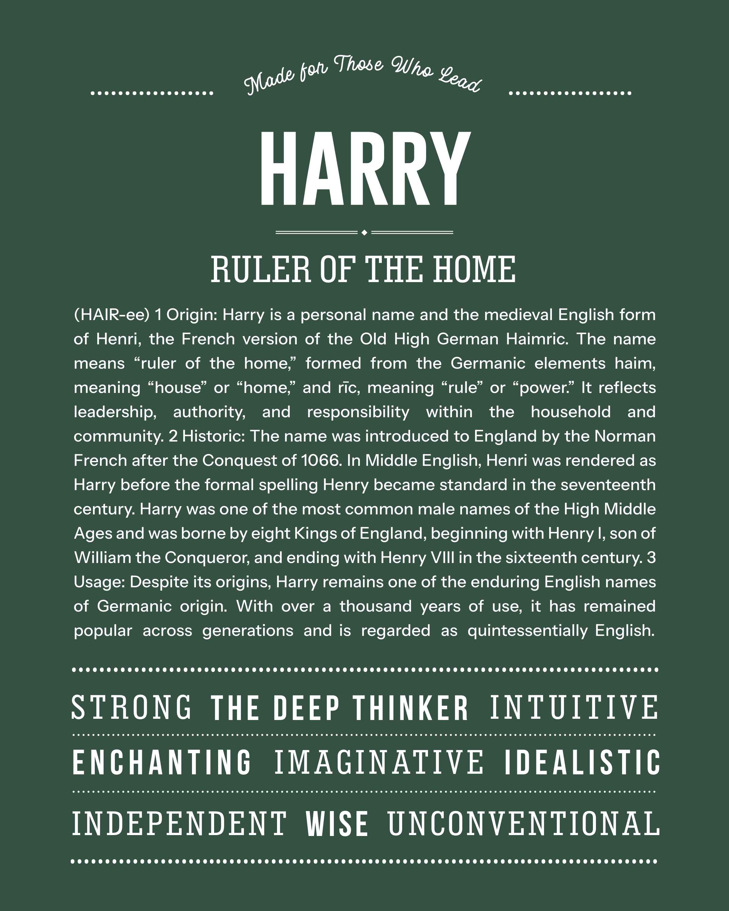 Harry | Personalised Name Meaning Print – Custom Name Art Gift
