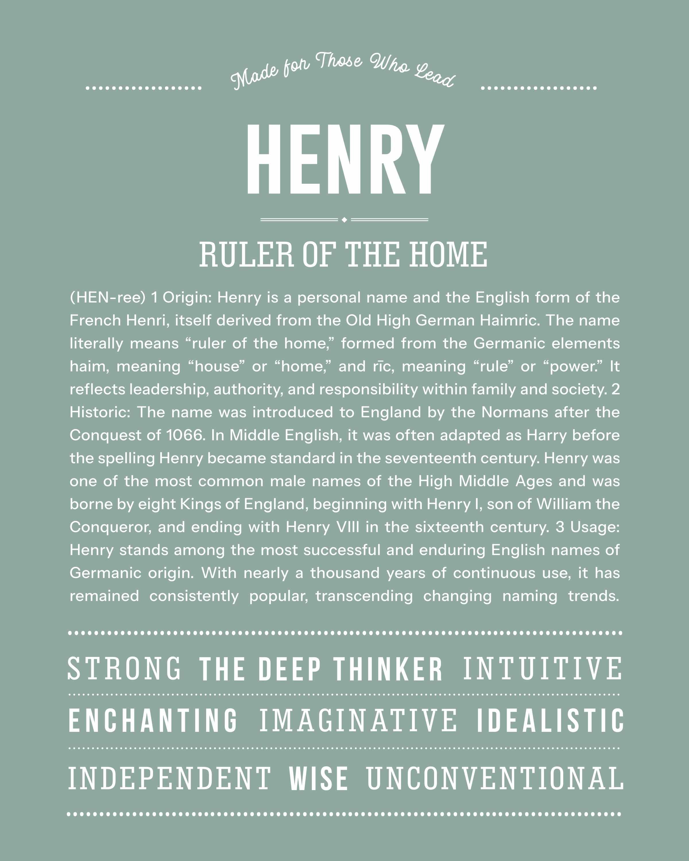 Henry | Personalised Name Meaning Print – Custom Name Art Gift
