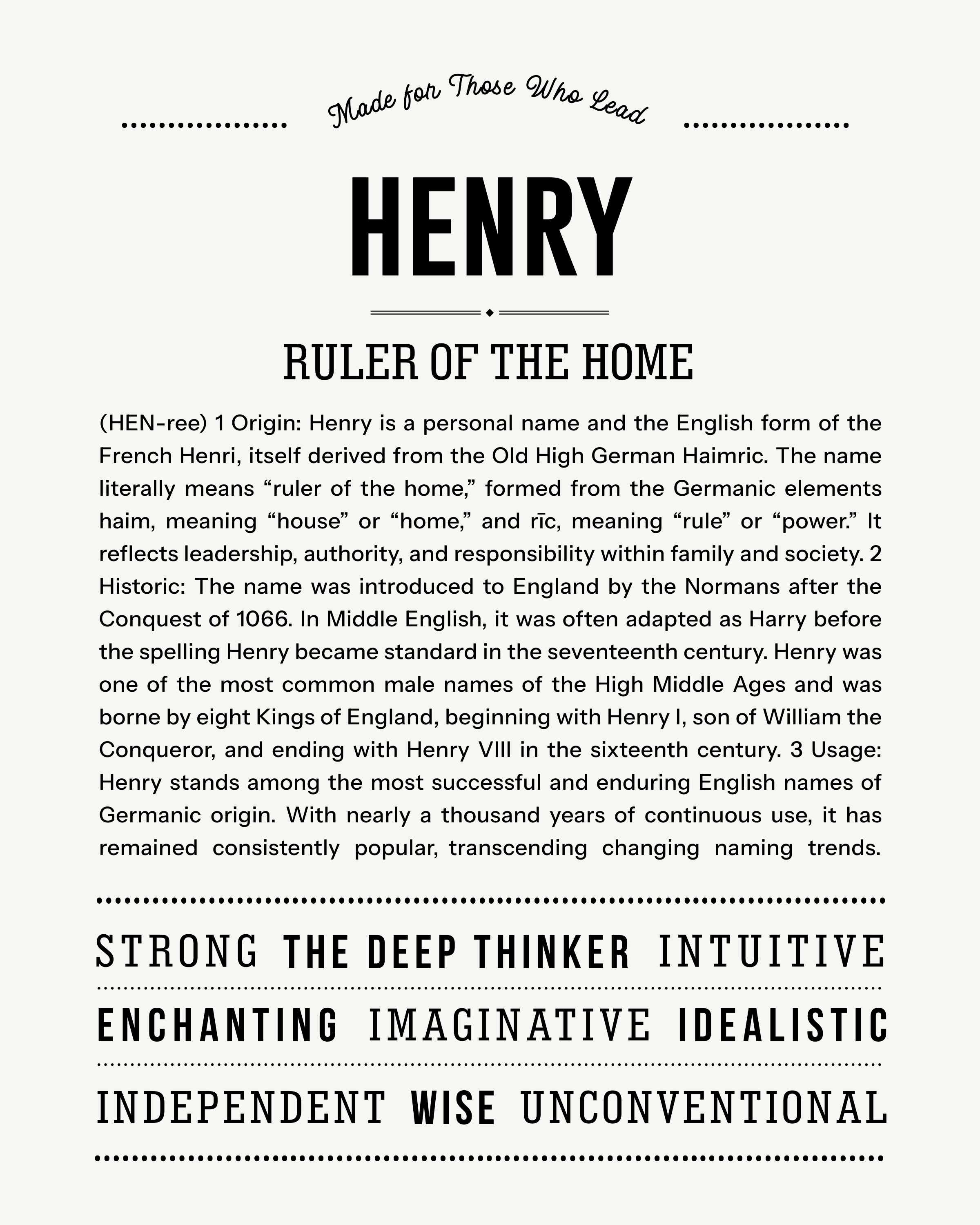 Henry | Personalised Name Meaning Print – Custom Name Art Gift