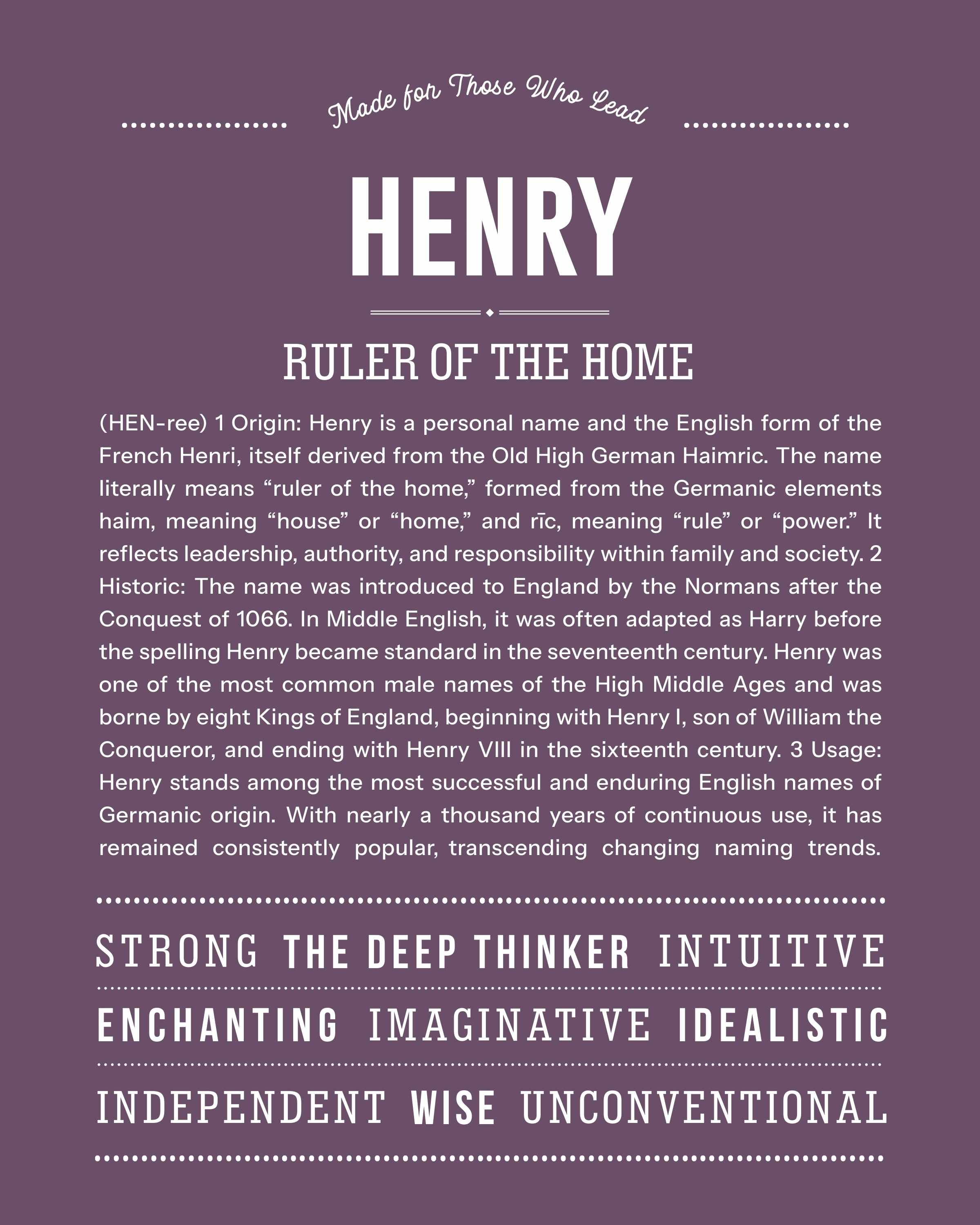 Henry | Personalised Name Meaning Print – Custom Name Art Gift