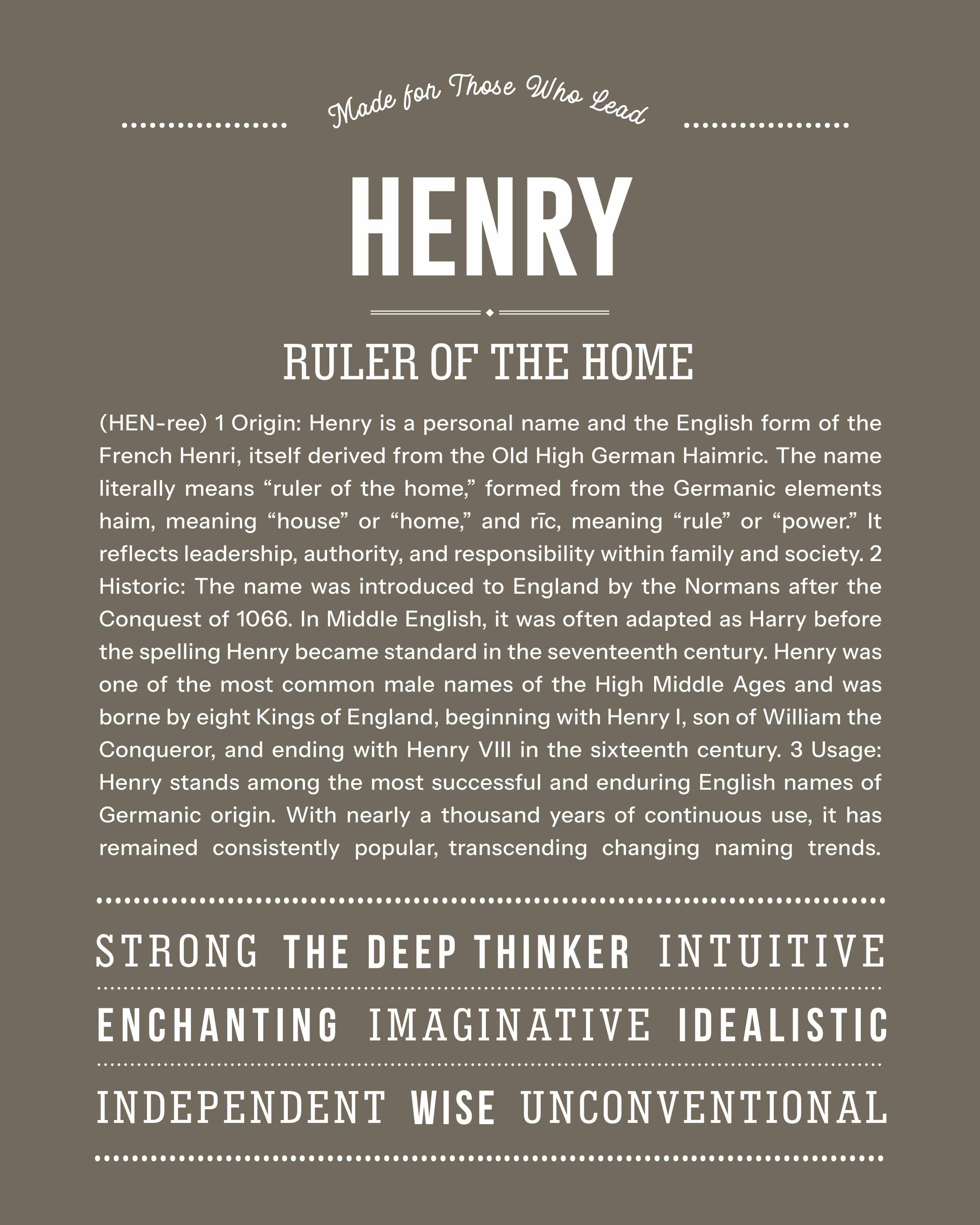 Henry | Personalised Name Meaning Print – Custom Name Art Gift