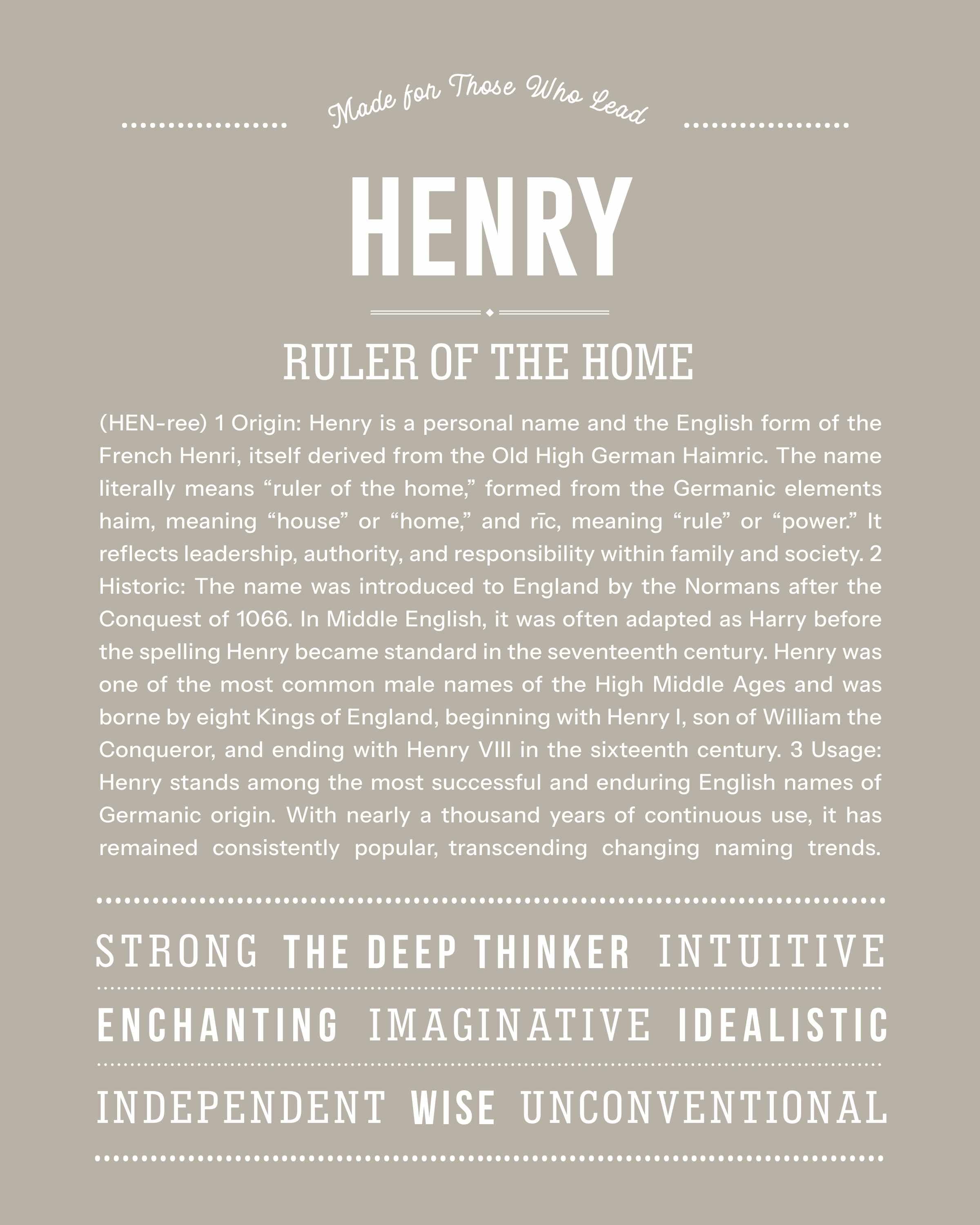 Henry | Personalised Name Meaning Print – Custom Name Art Gift