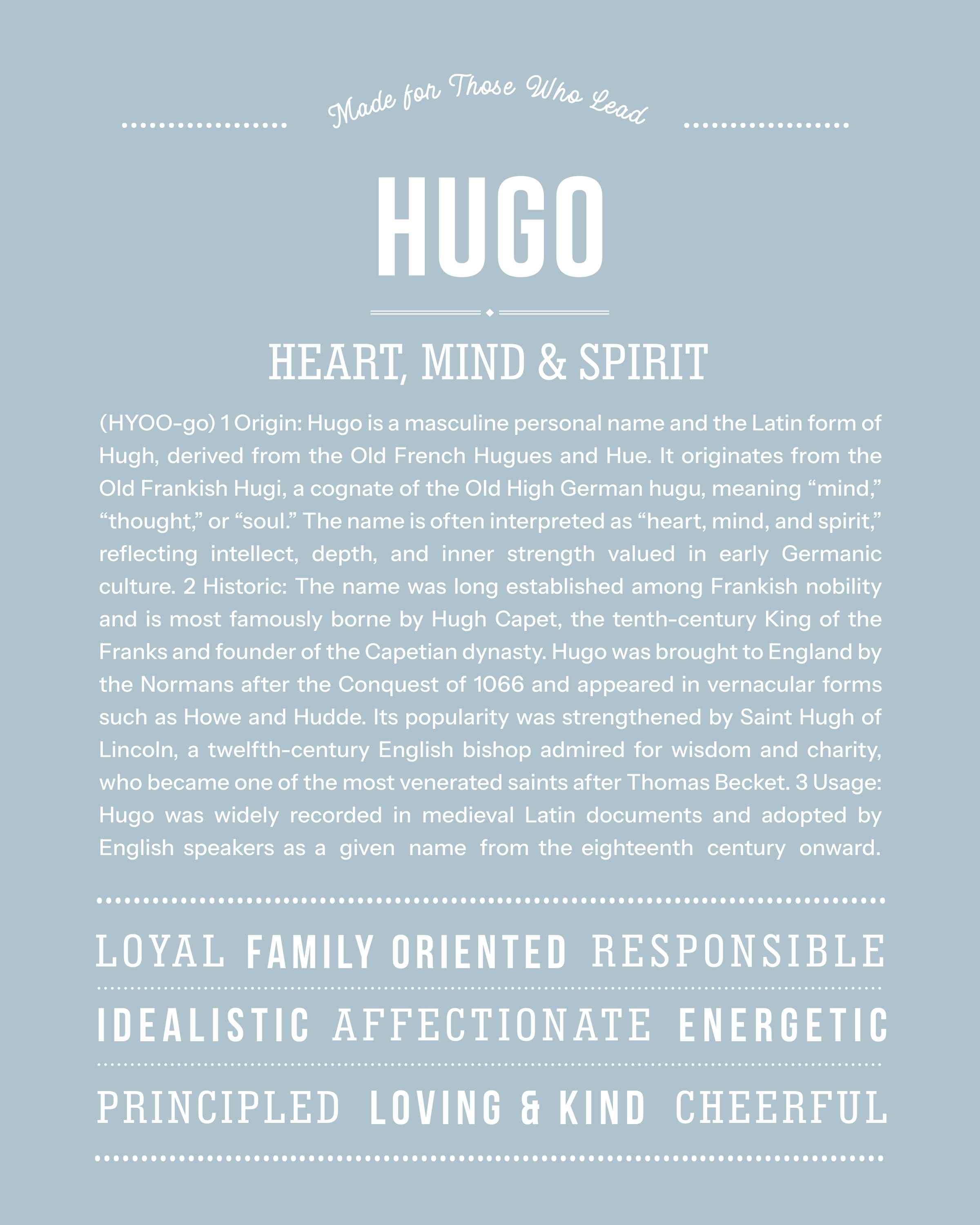 Hugo | Personalised Name Meaning Print – Custom Name Art Gift