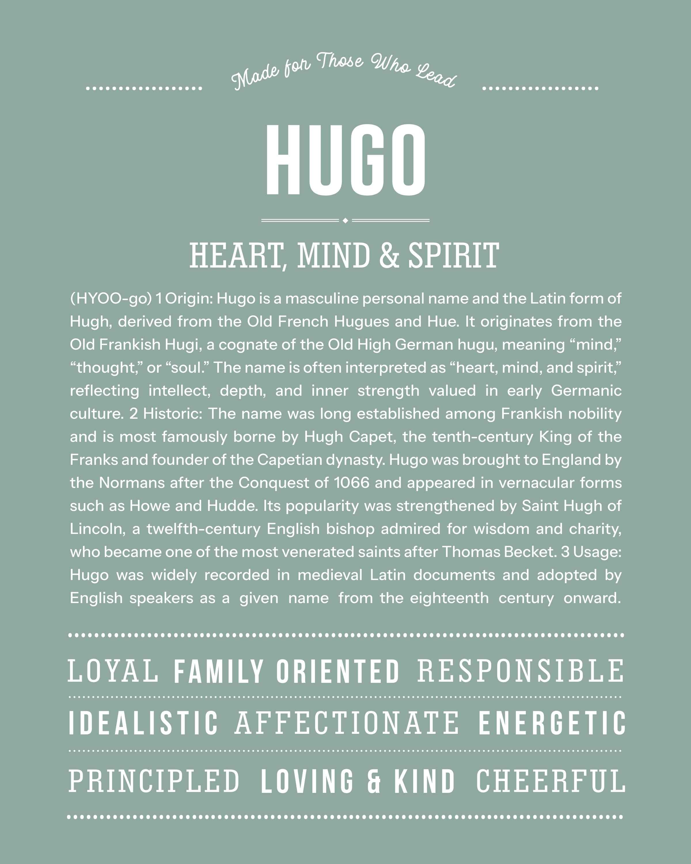 Hugo | Personalised Name Meaning Print – Custom Name Art Gift