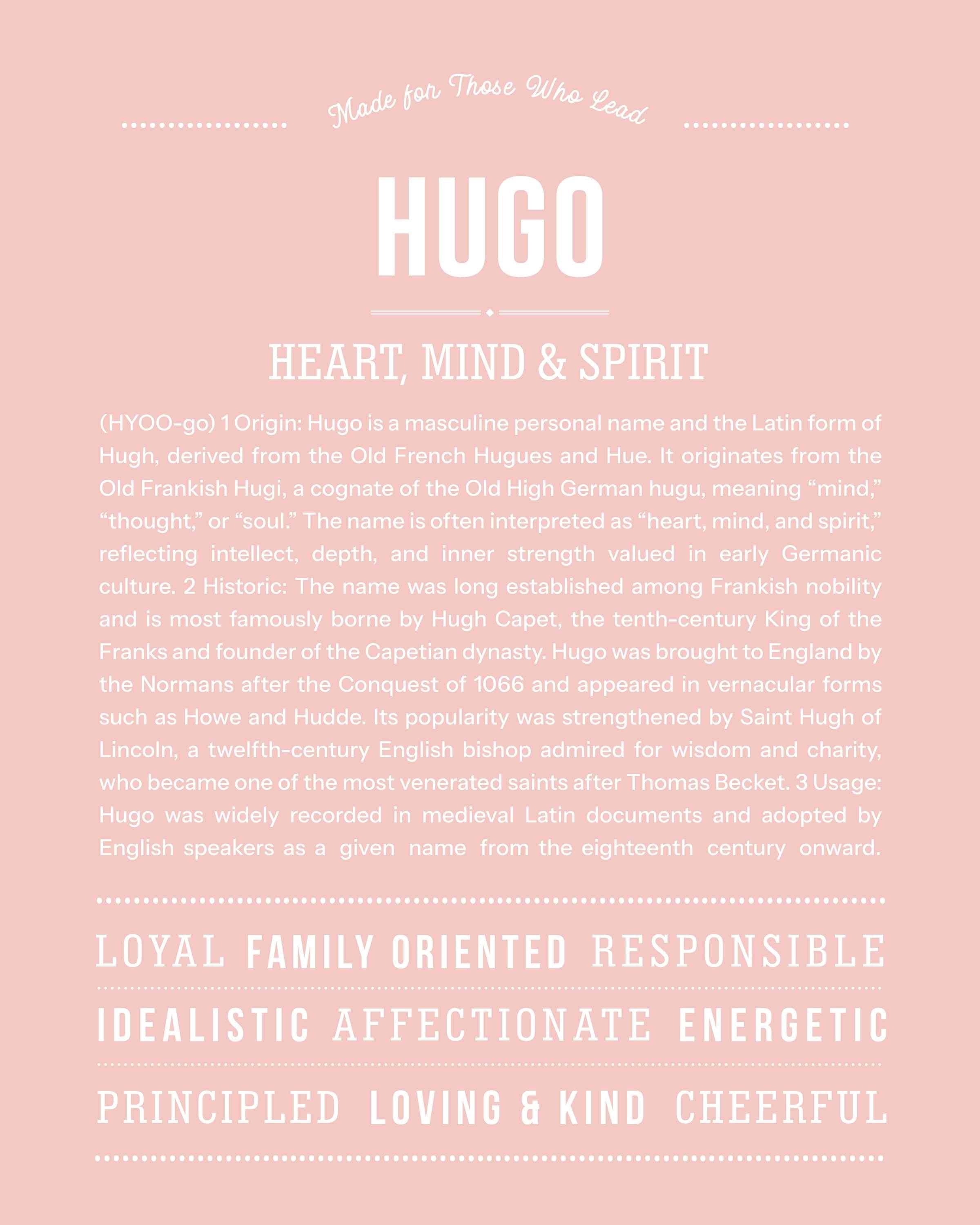 Hugo | Personalised Name Meaning Print – Custom Name Art Gift