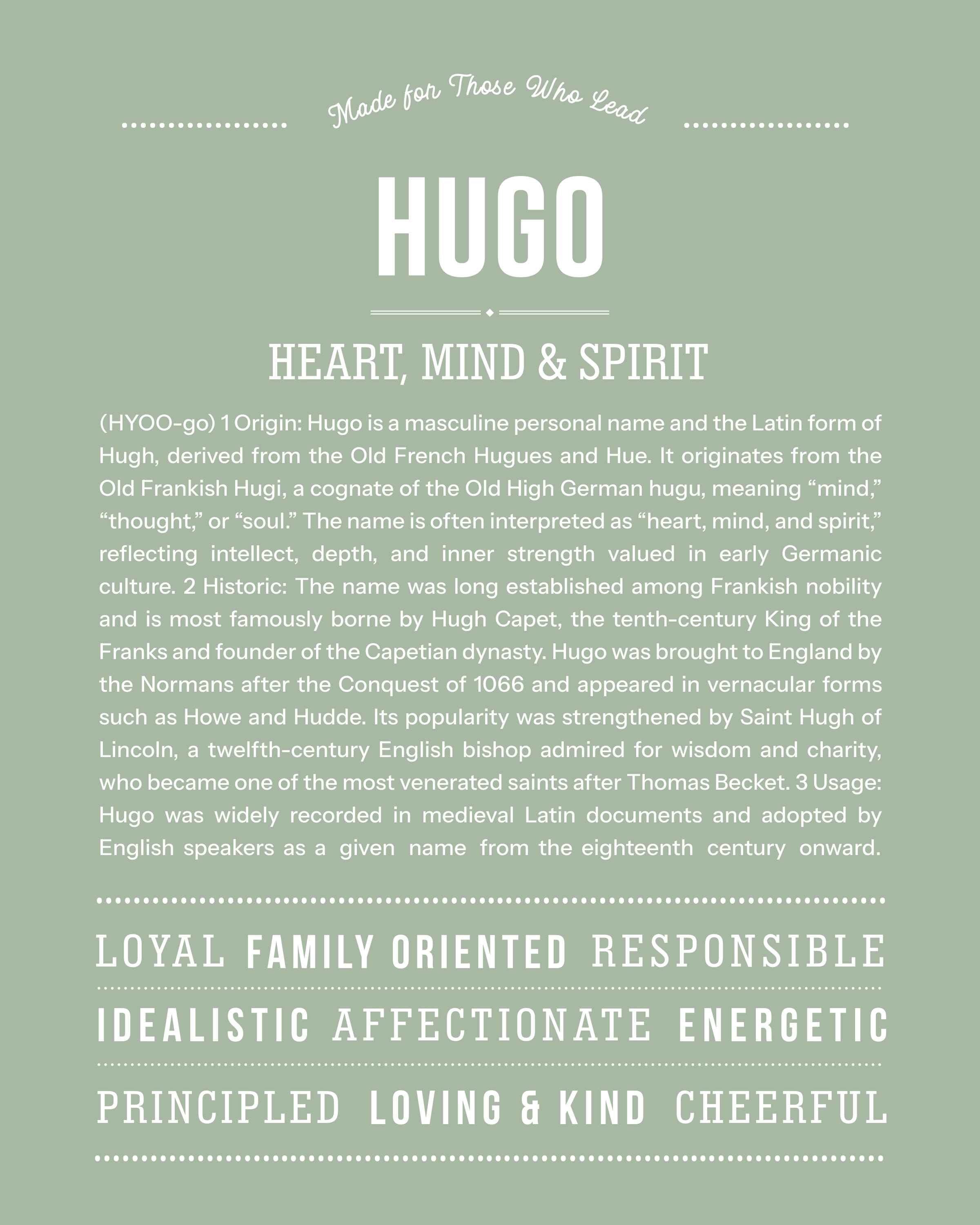 Hugo | Personalised Name Meaning Print – Custom Name Art Gift